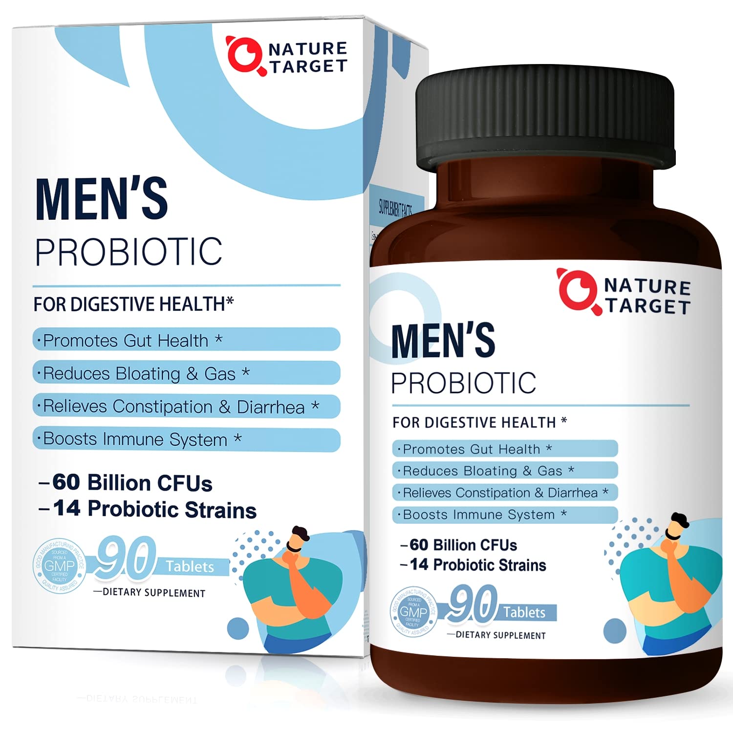 NATURE TARGET Probiotics for Men, 60 Billion CFU, 90 Veggie Tablets