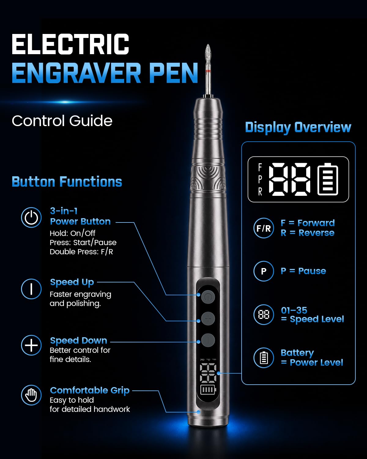 AlgoLaser Cordless Engraving Pen Kit - 35 Speed - 35,000 RPM Motor, 46 Bits – alternate angle