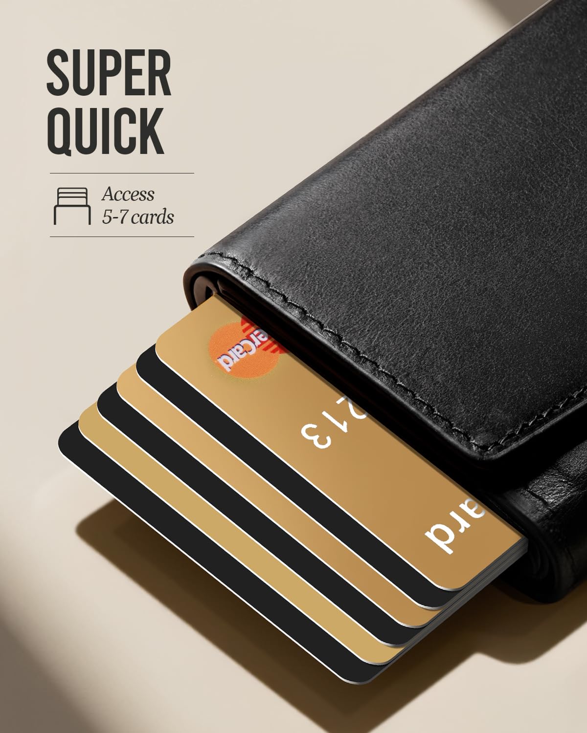 YESIIW Premium Genuine Leather Wallet for Men - Pop up Slim wallet – back view and specifications