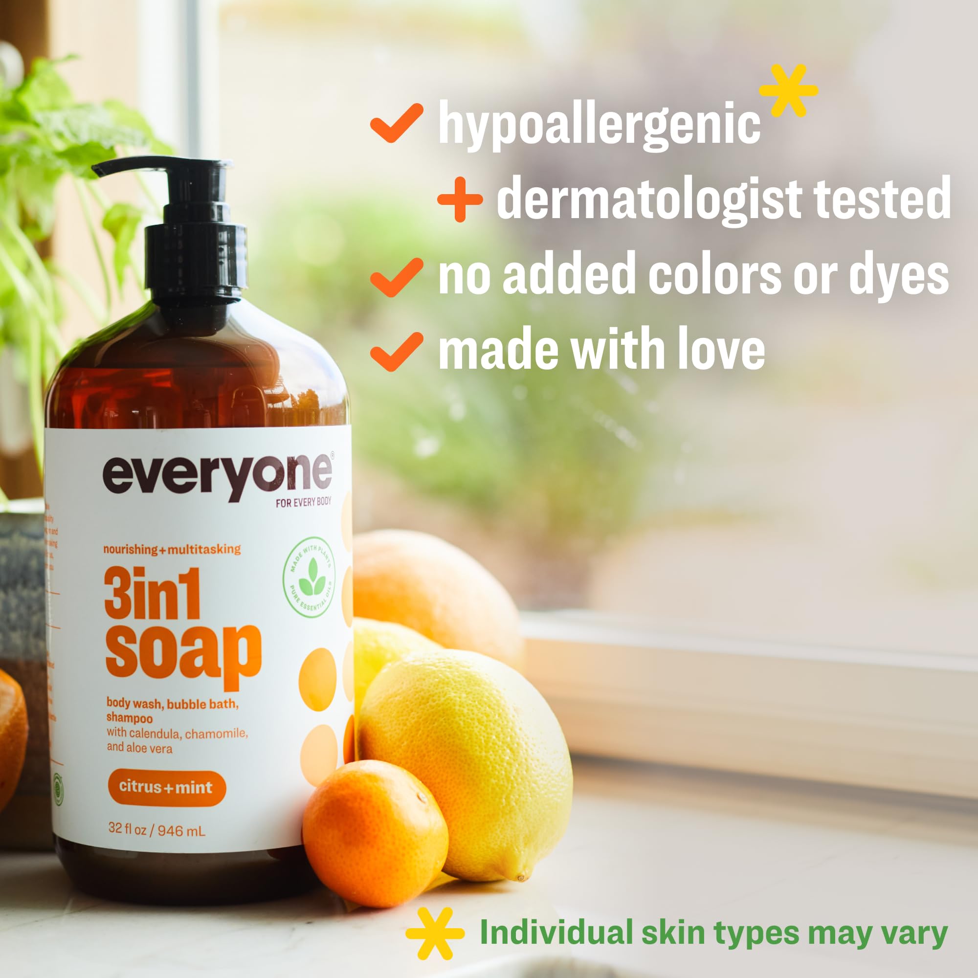 Everyone 3-in-1 Citrus & Mint 32oz skin cleaning agent, pack of 2, with fresh citrus and mint scent in clear bottles.
