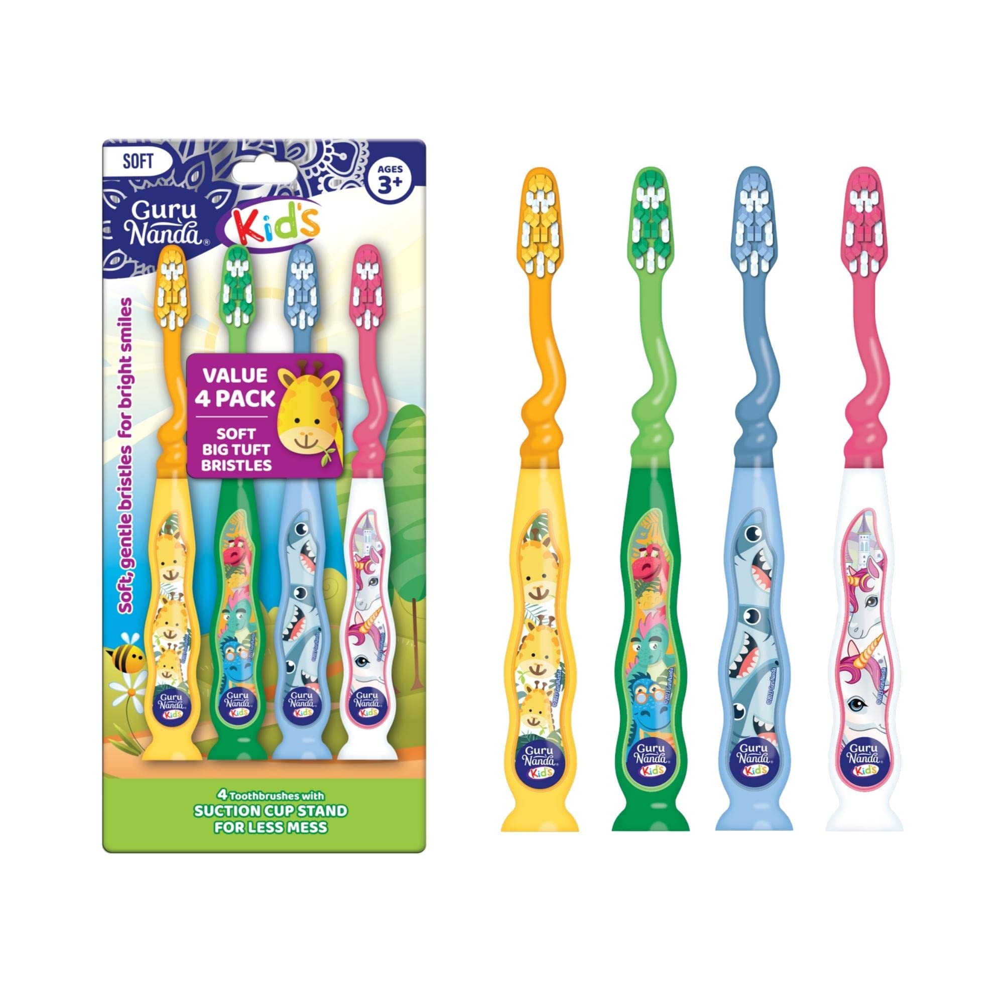GuruNanda Kids Toothbrush with Suction Cup & Tongue Cleaner, - Product Imagery