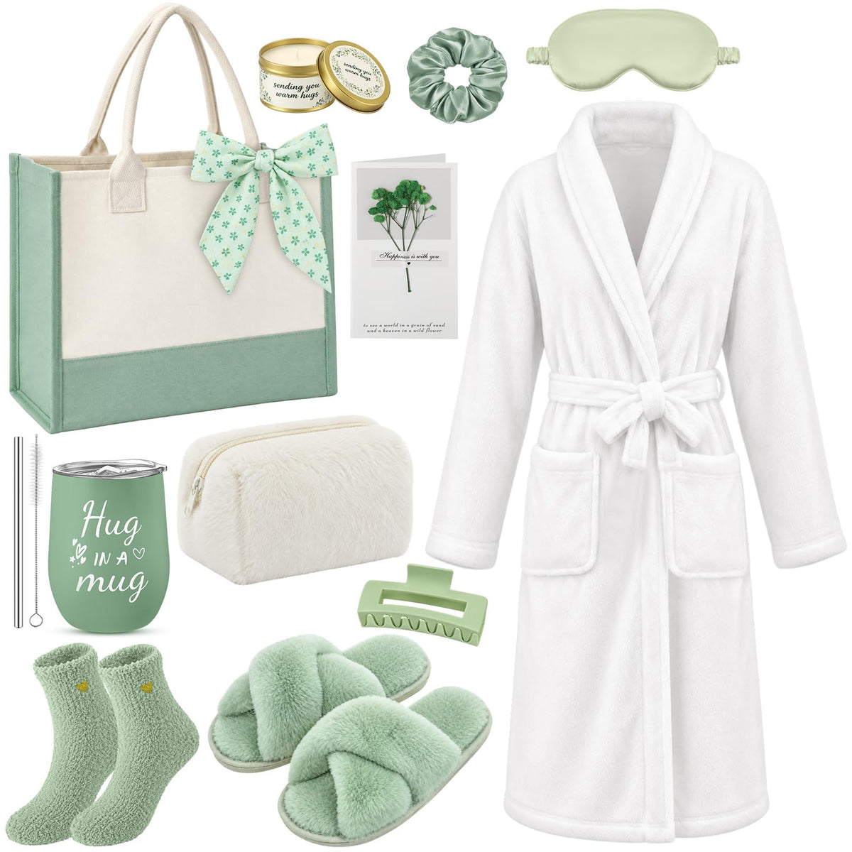 Patelai 12Pcs Self Care Spa Gift for Women Get Well Soon Basket, Sage Green – product photo (Sets &amp; Kits)