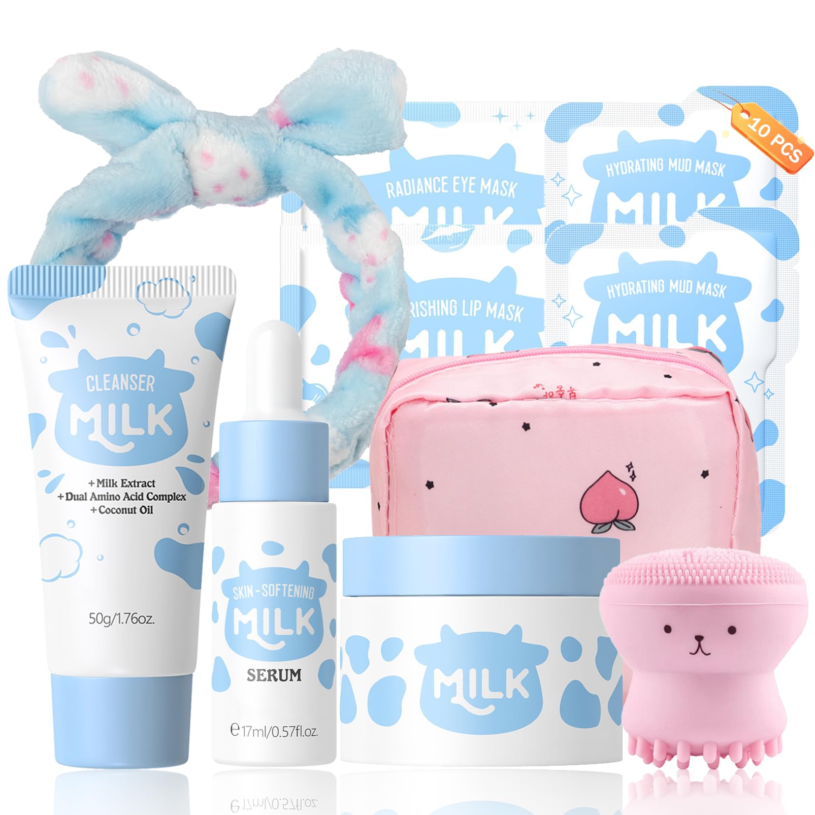 Milk Skincare for Kids, 10 PCS Teen Skin Care Kit with Cleanser, - Product Imagery