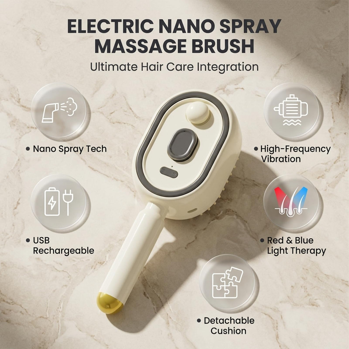 SakerPlus Electric Spray Air Cushion Massage Comb, Fine Mist Hair Brush with 10ml Reservoir, 650nm Red Light, Retractabl
