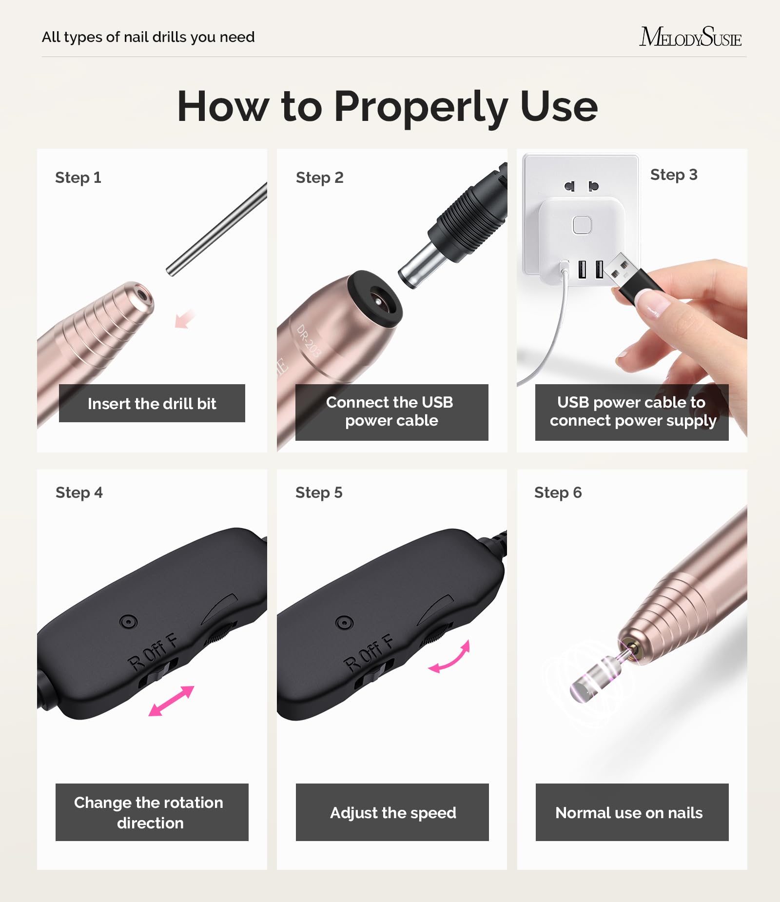 MelodySusie USB Nail Drill PC120I for Gentle Nail Prep