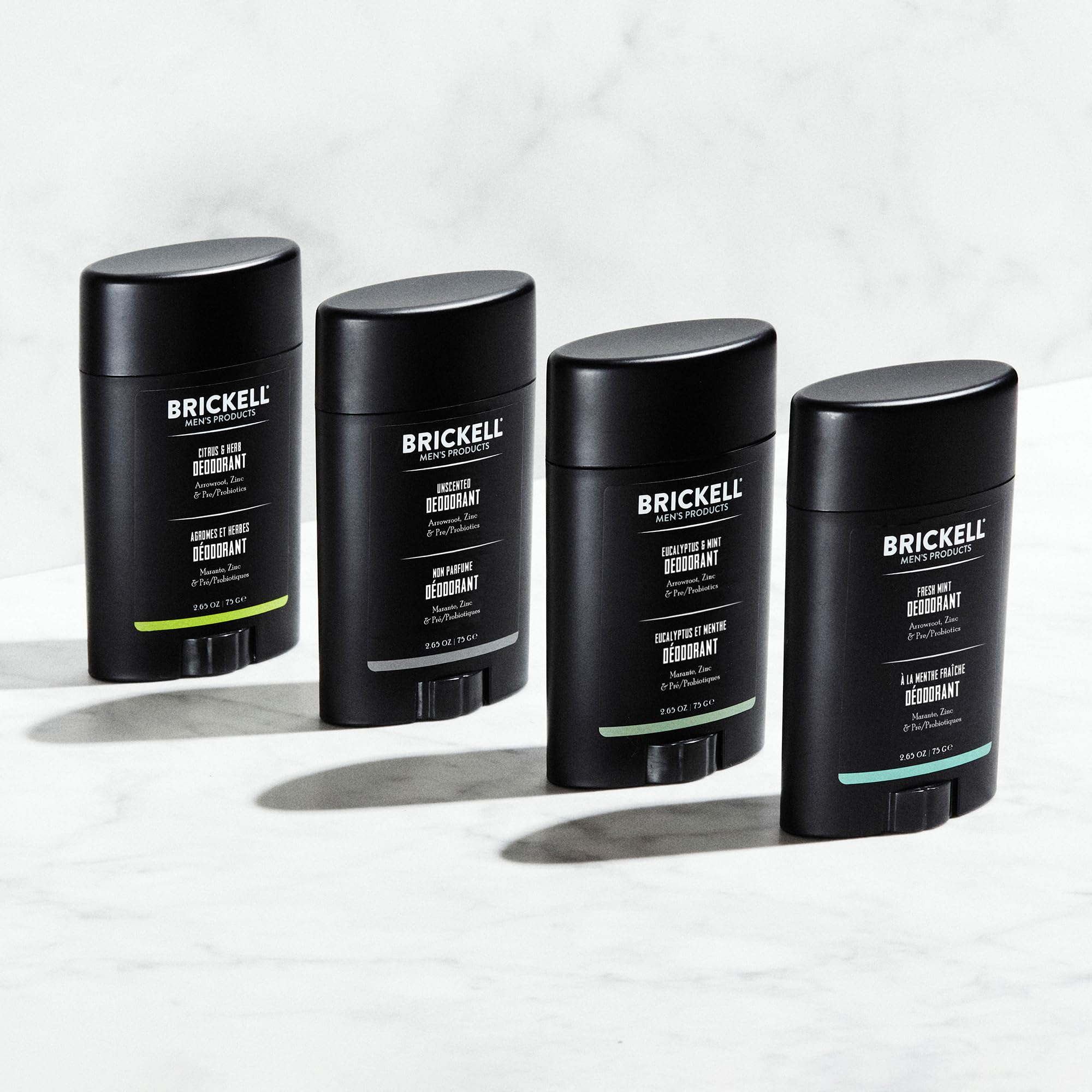 Brickell Men's Products Fresh Mint deodorant stick with arrowroot powder, olive oil, and inulin, aluminum and alcohol-free, 2.65 oz