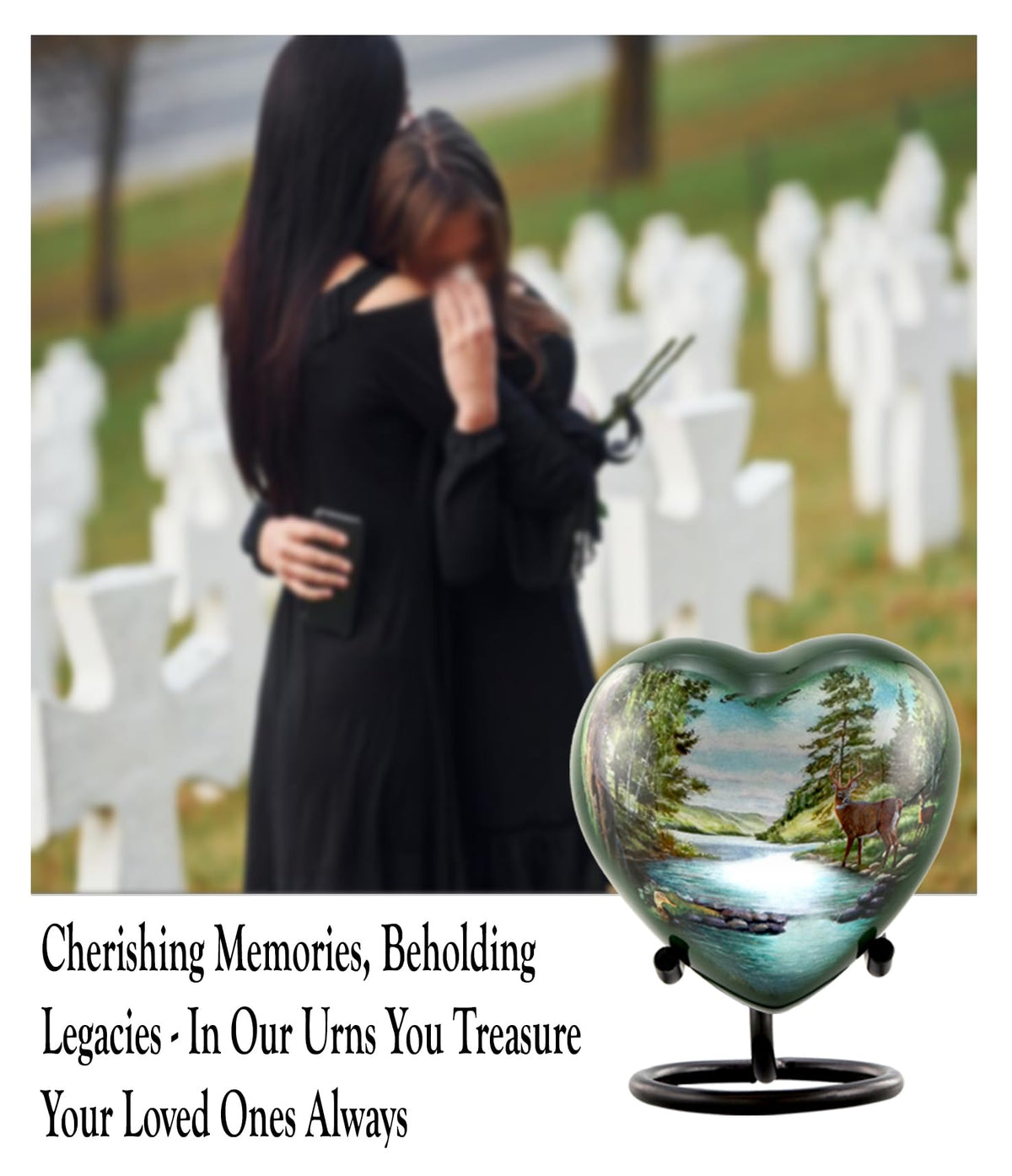 Immortal-Memories Deer Heart Keepsake Urn for Ashes, Hunting Urn, Mini Buck Urn, Hand Painted Memorial Mini Heart Urn, H
