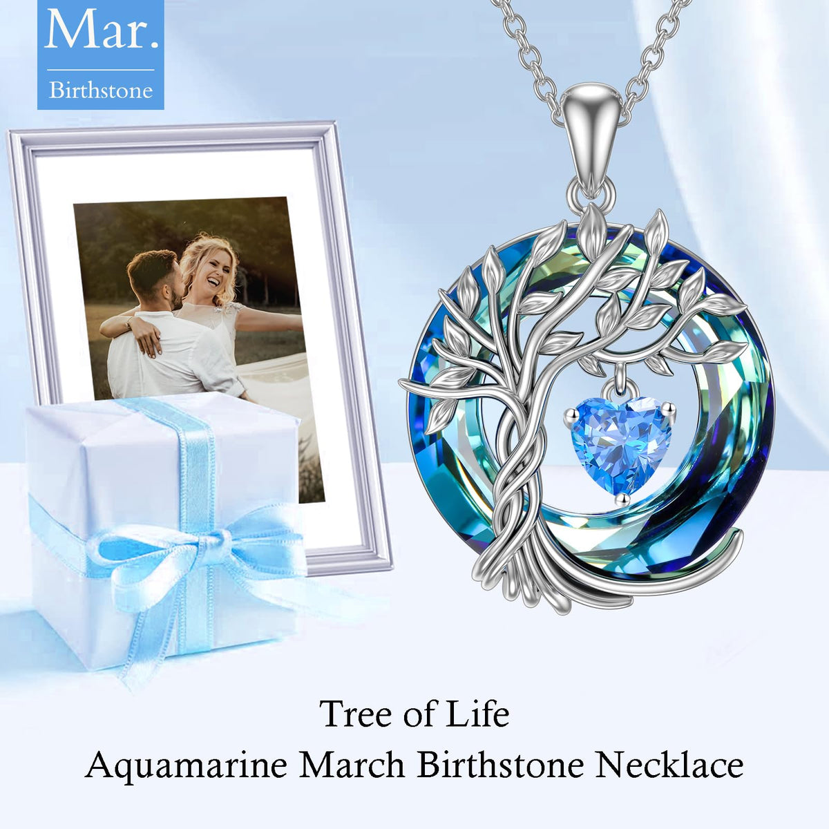 TOUPOP Tree of Life Birthstone Necklaces 925 Sterling Silver Irish Celtic Tree Pendant with Blue Crystal Jewelry Christm