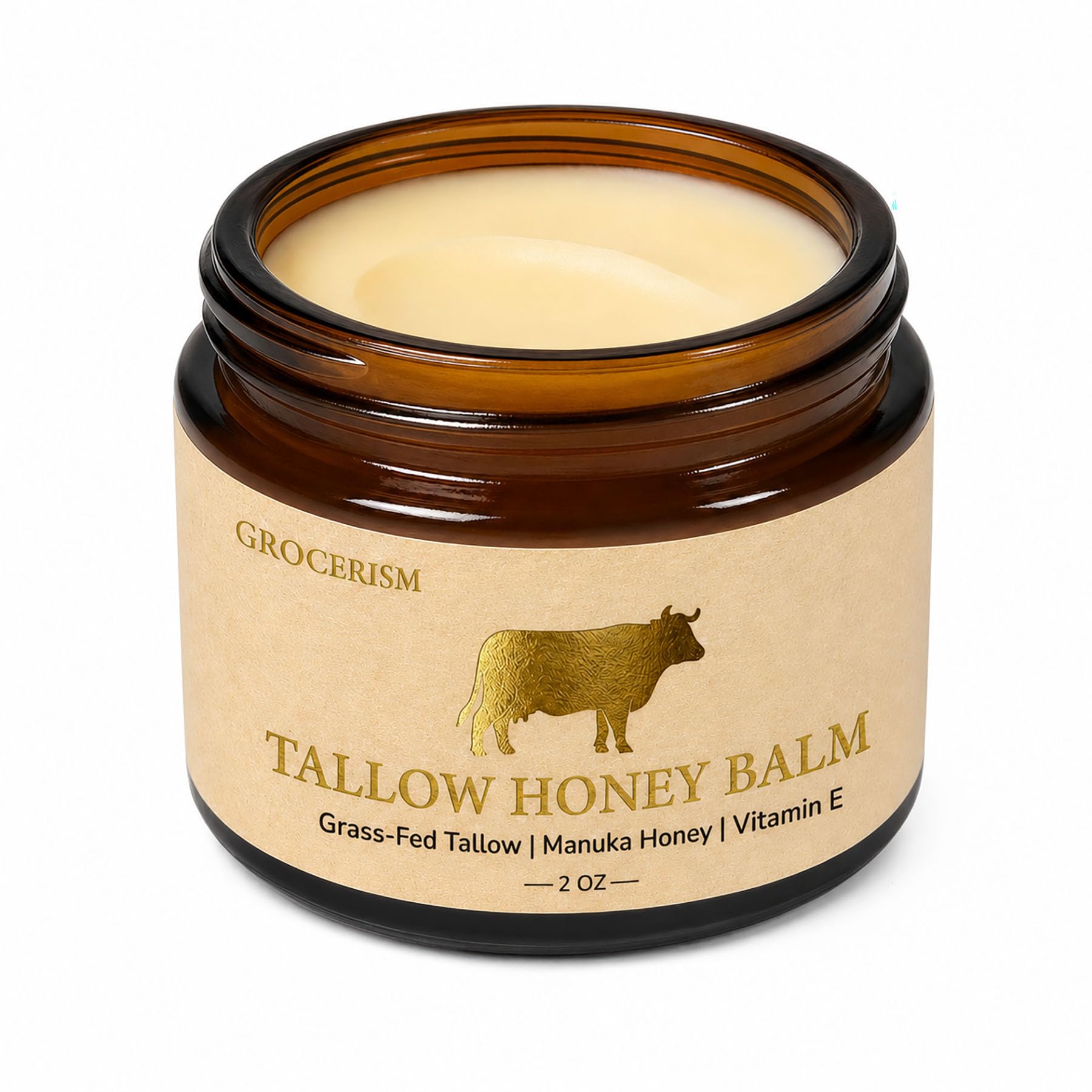 GROCERISM Beef Tallow Balm, Manuka Honey Moisturizer for Dry Skin, 2 oz