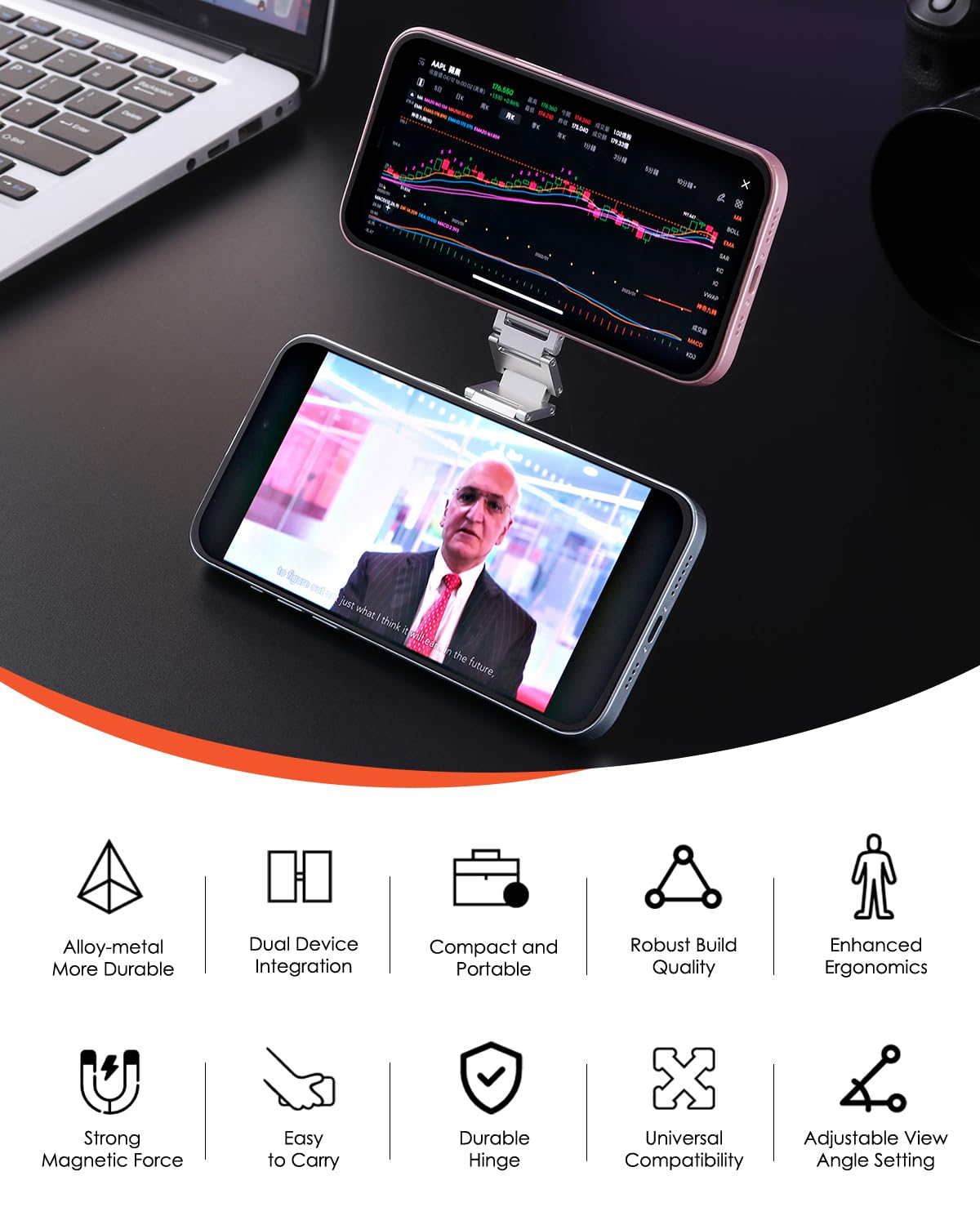 asStylish Twins Carry: Magnetic Dual-Phone Holder for iPhone & Android | Lightweight Solution for Professionals, Travele