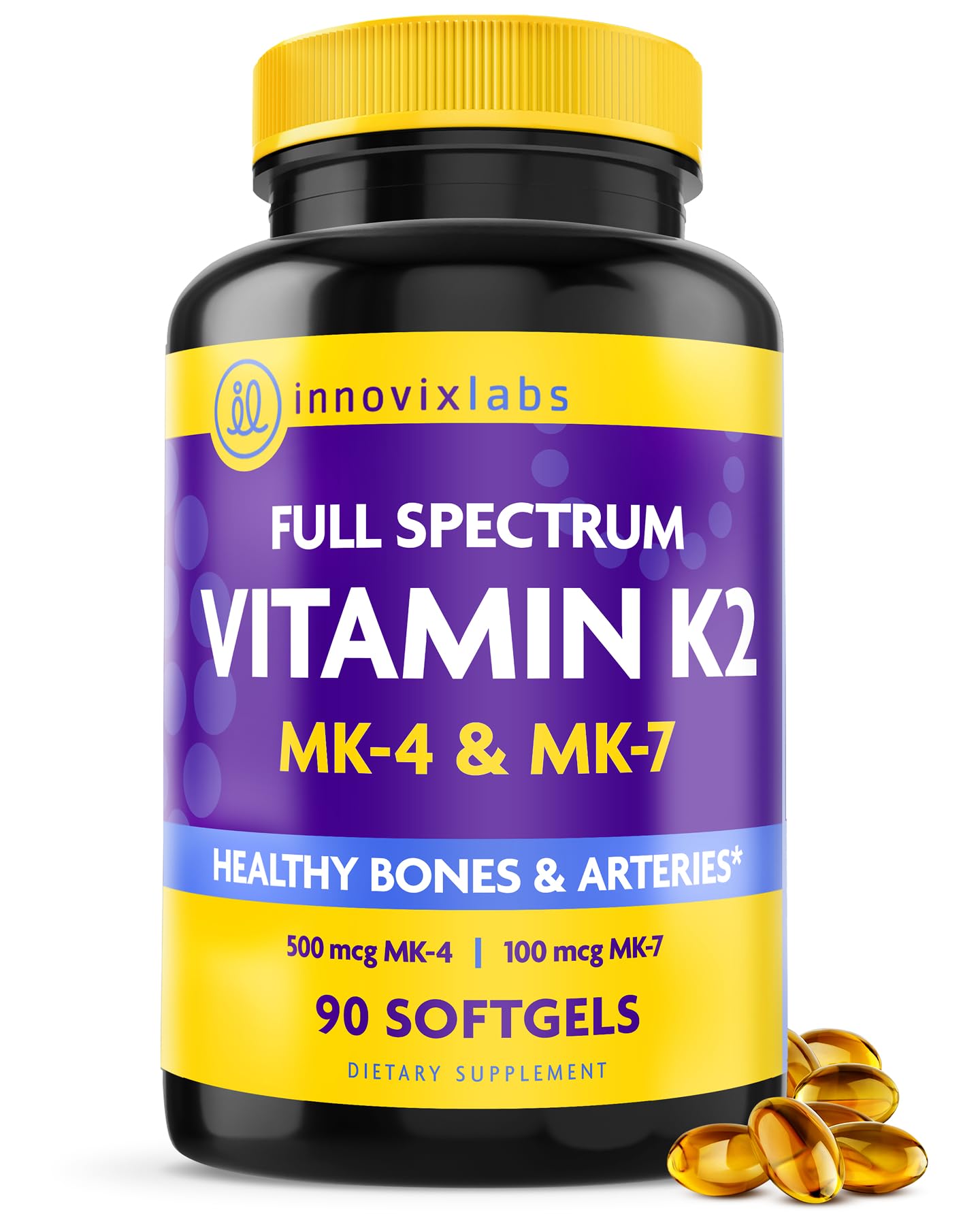 InnovixLabs Full Spectrum Vitamin K2 MK7 + MK4, 600 mcg (90 - Product Imagery