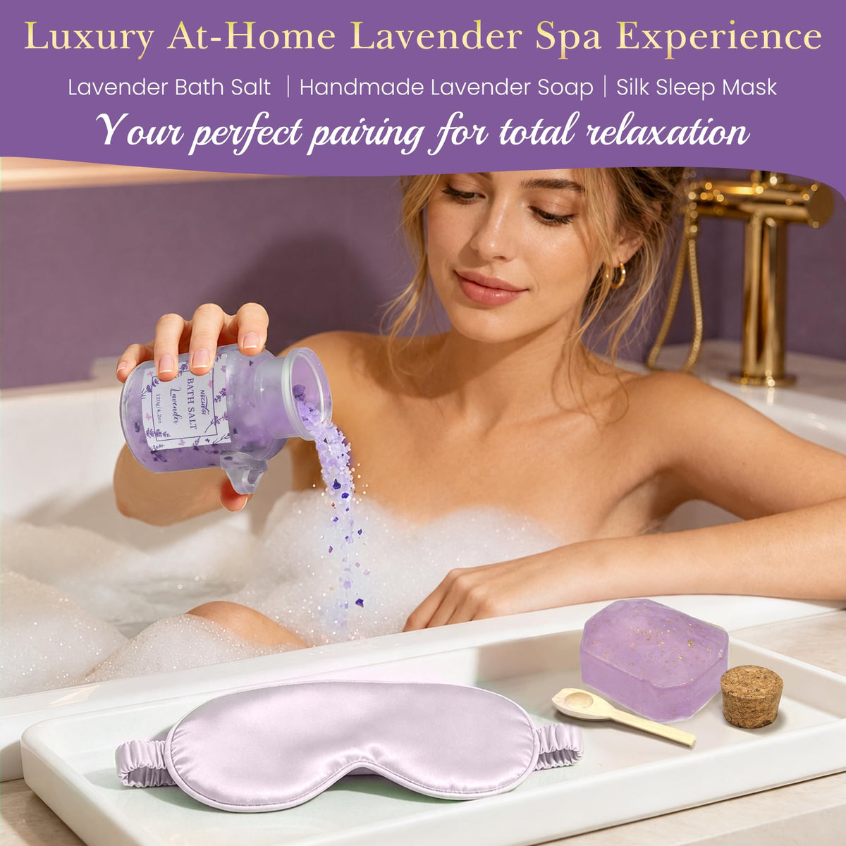 Lavender Spa Gift Basket for Women 50x60 Blanket 40oz - NECHEGI Official Imagery - 6
