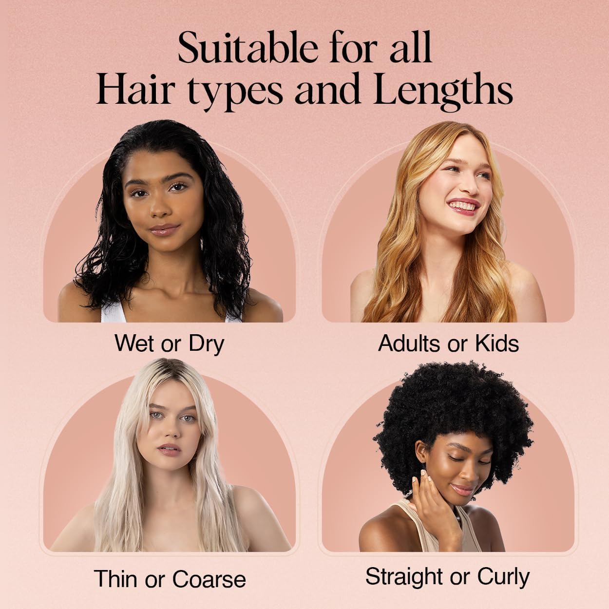 Kitsch black detangle hair brush designed for gentle detangling of curly hair, featuring a sleek black handle and flexible bristles.