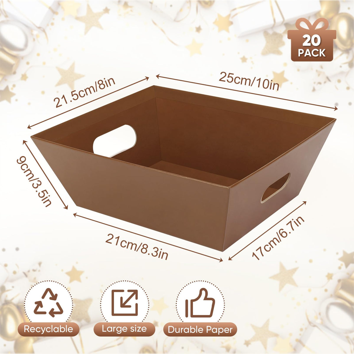20PACK brown Baskets For Gifts Empty 10 x 8 Thick Gift - AFOROEOA Official Imagery - 3