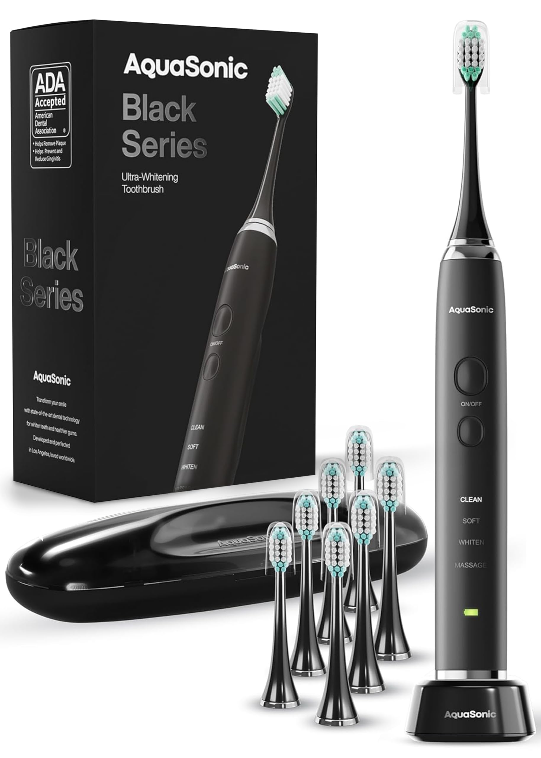 Aquasonic Black Series Ultra Whitening Toothbrush – ADA Accepted - Product Imagery