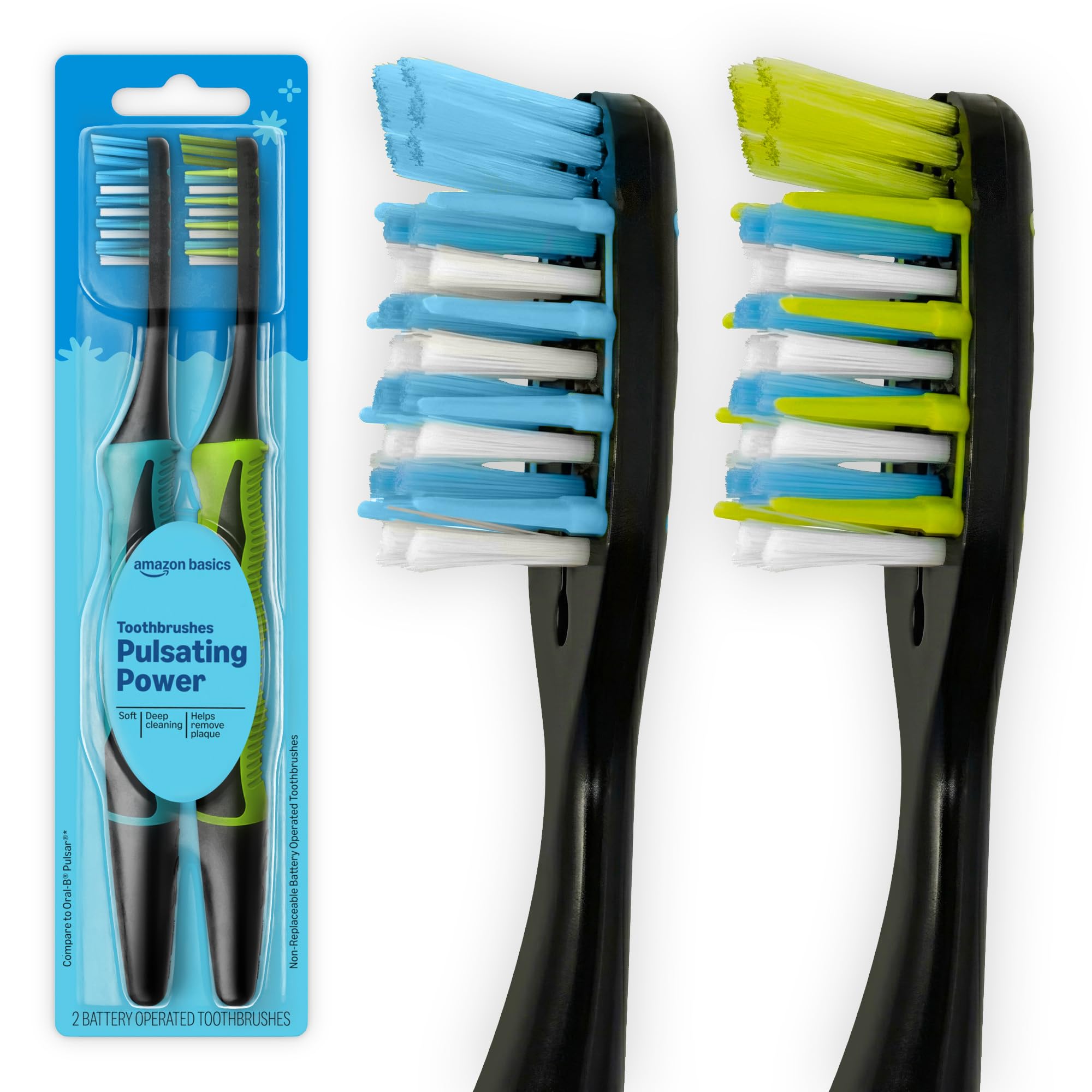 Amazon Basics Soft Toothbrushes for Adults - Pulsating Deep - Product Imagery