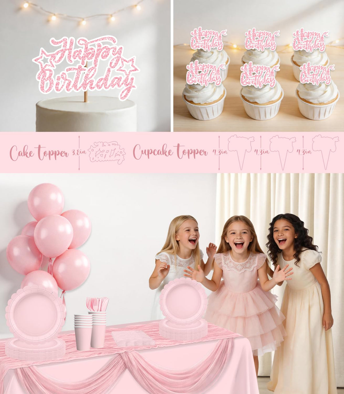 Yingoto 196Pcs Pink Birthday Party Decorations Tableware Set, Serves 25