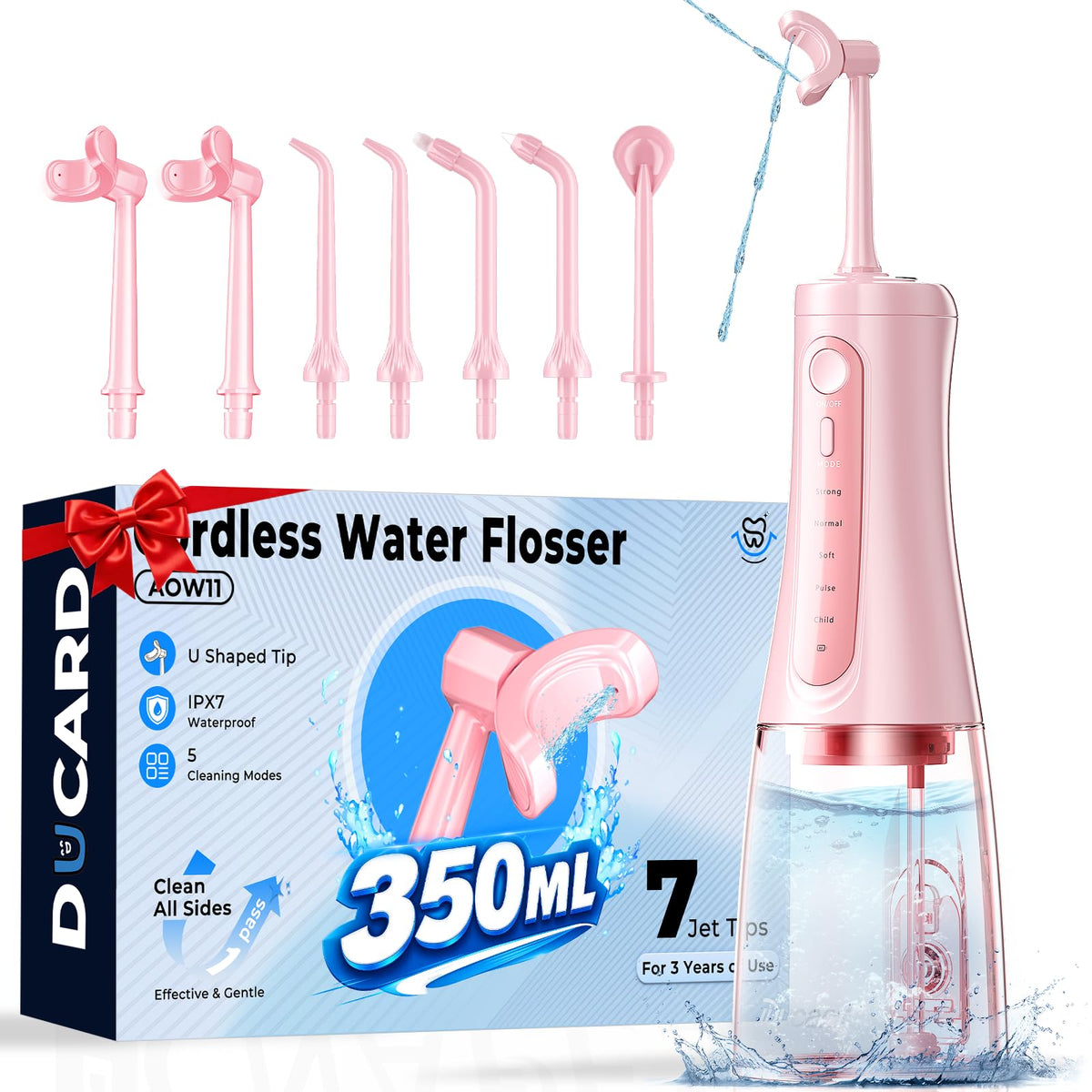 Cordless Water Flosser with U Shaped Nozzle 350ML Tank 7 Jet - Ducard Official Imagery - 1