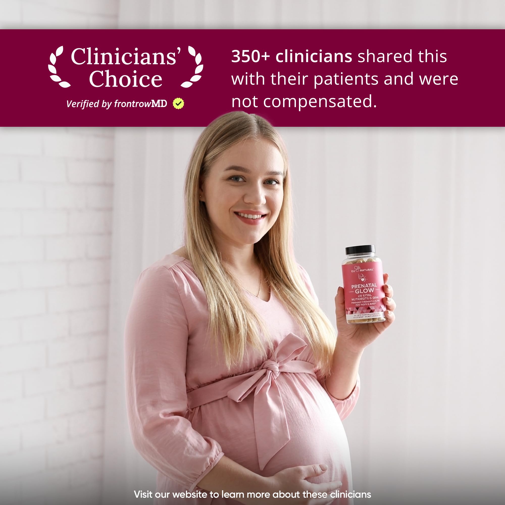 Eu Natural Glow prenatal vitamin bottle with 60 vegetarian capsules, containing folate and DHA for women's health.