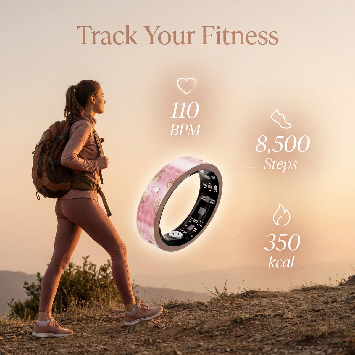 BKWAT Smart Ring for Women, Sleep Tracker and Health Ring with Heart Rate, SpO2, HRV, Multi-Sport Tracking, IP68 Waterpr