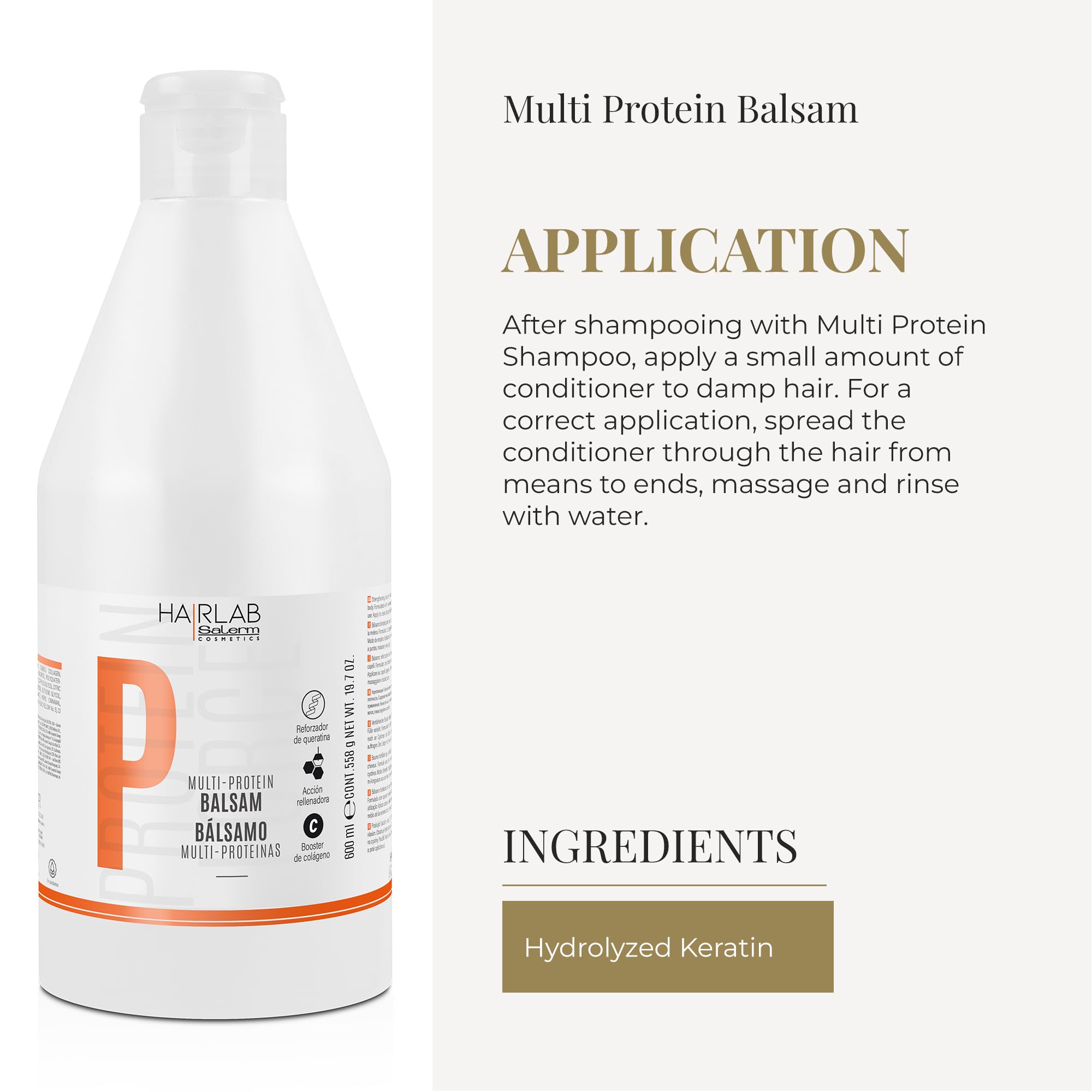 SALERM - Hair Conditioner - Multi-Proteins Hair Lab Balsam - 600 ml - Helps Strengthen and Repair Hair - Adds Volume - Paraben-Free