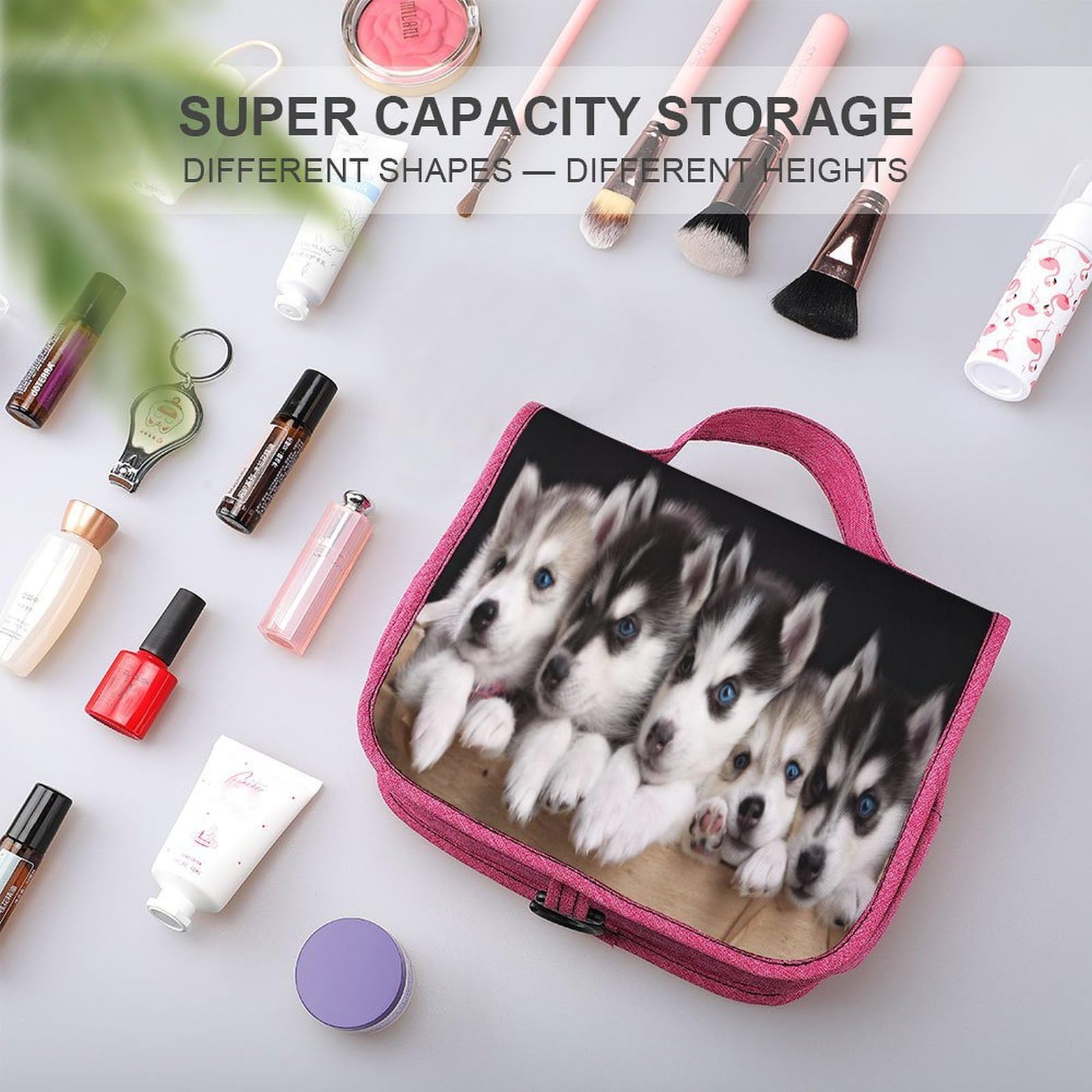FodPand Husky Dog Hanging Toiletry Bag Waterproof Bathroom Toiletry Bag Compartments Multifunctional Makeup Bag Makeup And Toiletries Organizer Travel Toiletries Bags