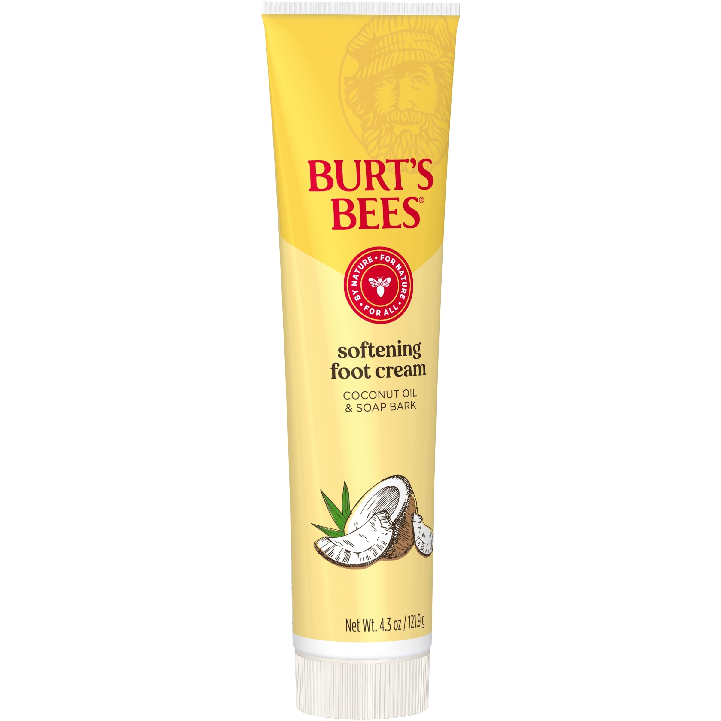 Burt's Bees softening foot cream with coconut oil and soap bark, 4.3 oz, shown in a pack of three tubes.