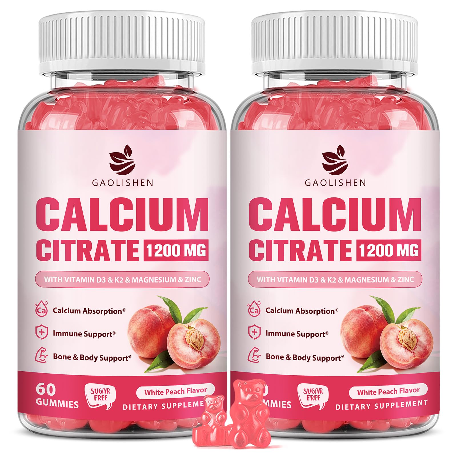 (2 Pack) Calcium Citrate 1200mg with Vitamin D3 K2 Gummies for - Product Imagery