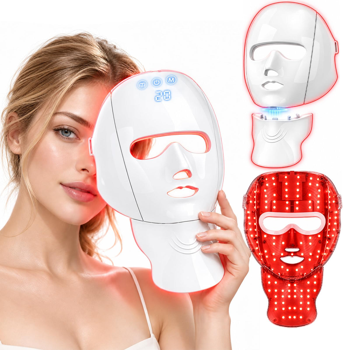 Wireless Red Light Therapy Mask for Face and Neck LED Red - Qoyapow Official Imagery - 1