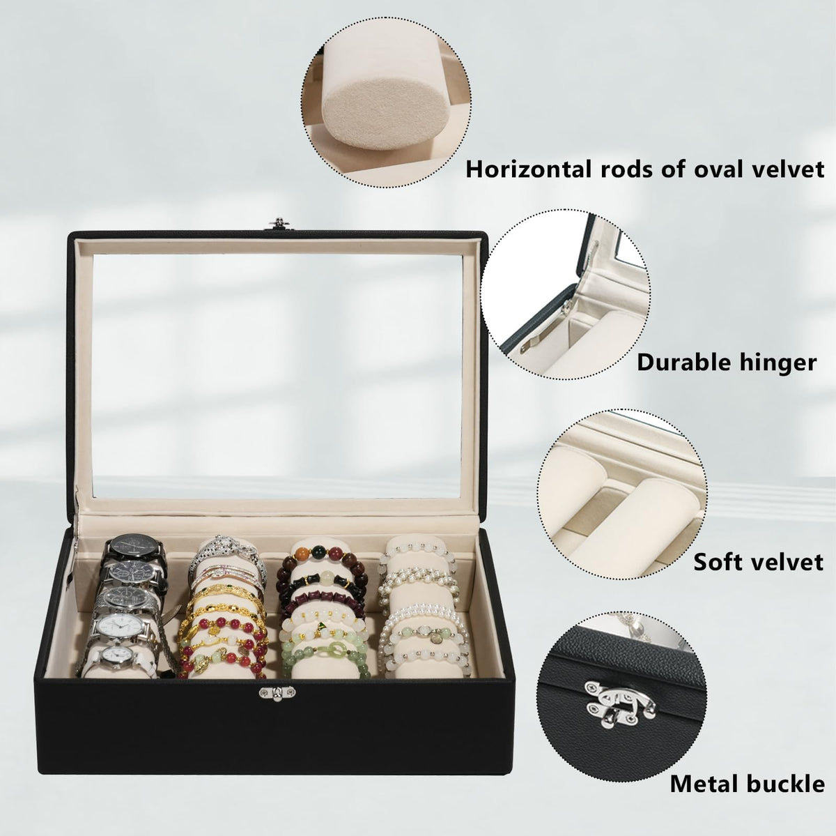 OrizeGe Bracelet Holder Rods Bangles Box Organizer Display – full view