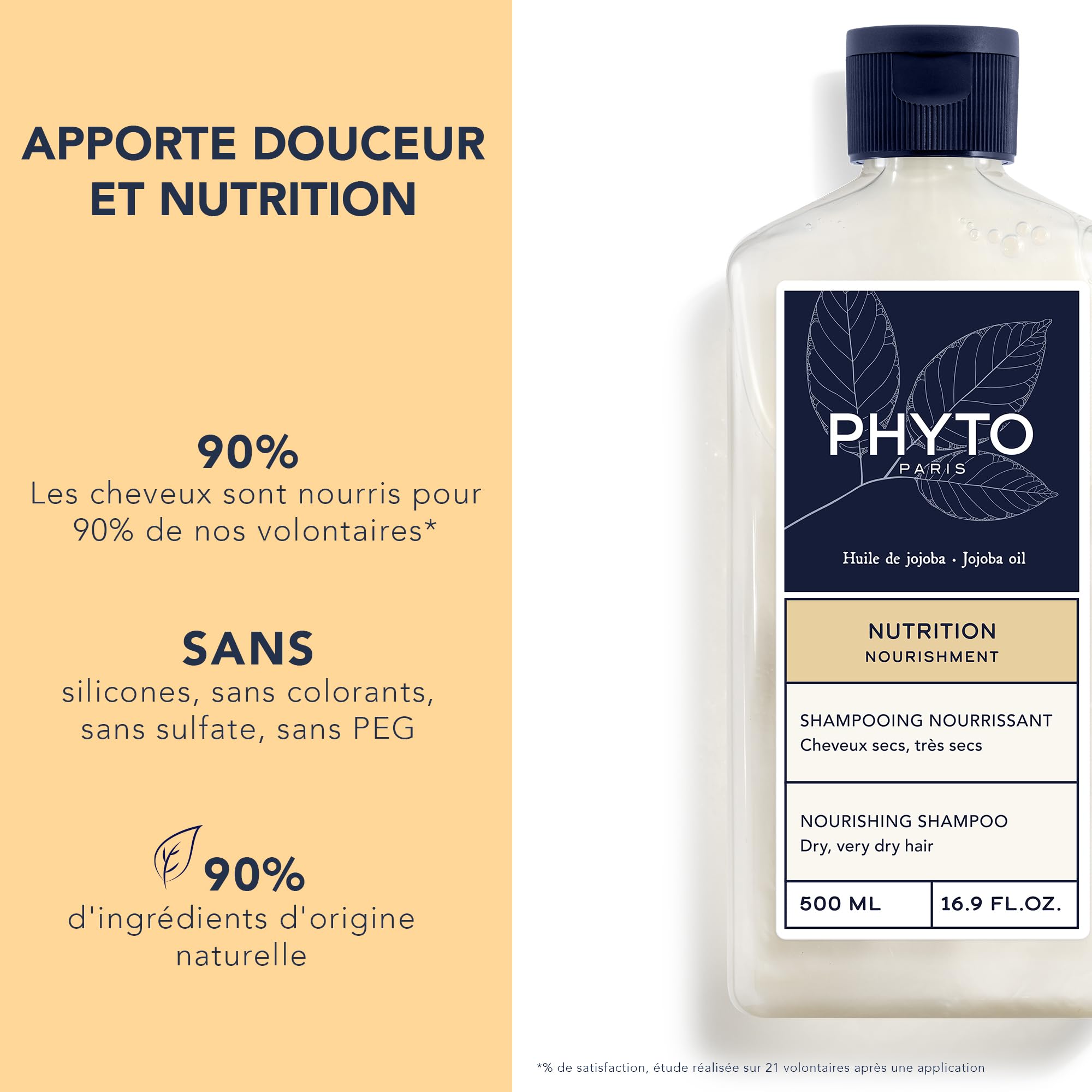 PHYTO Nourishment Nourishing Shampoo with Jojoba Oil - Sulfate-Free Hydrating & Moisturizing Shampoo for Dry to Very Dry Hair | Silicone- & Paraben-Free | Floral Scent | Made in France | 16.9 fl oz