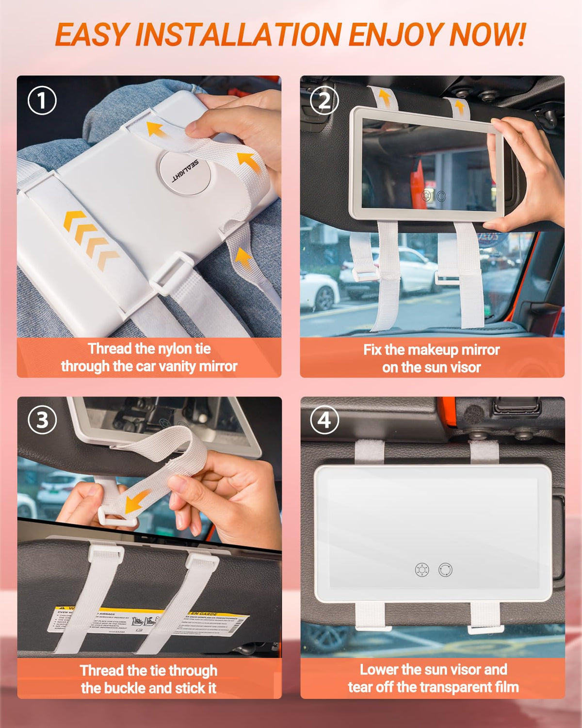 SEALIGHT Car Sun Visor Vanity Mirror, 1X/3X Magnification Makeup Mirror with Lights, Rechargeable 3 Light Modes & 60 LED