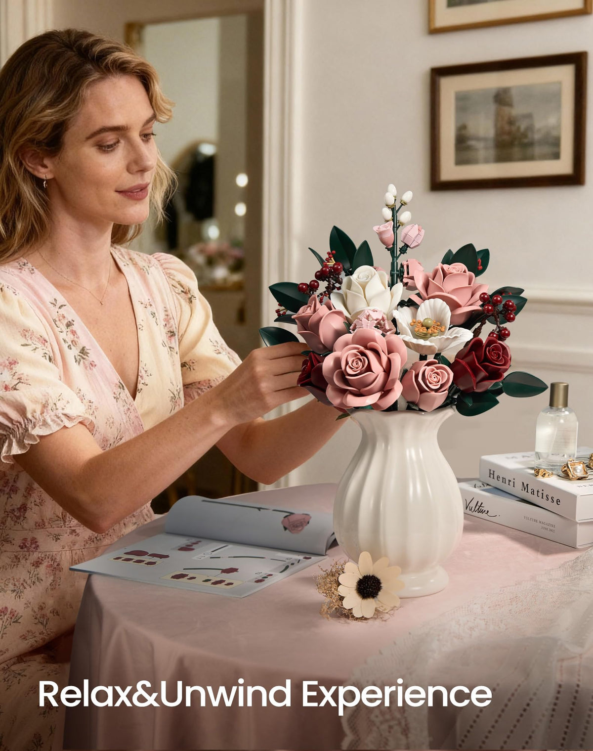 Pink Roses Flower Bouquet Building Set for Adult Gift Idea - iATOM Official Imagery - 3