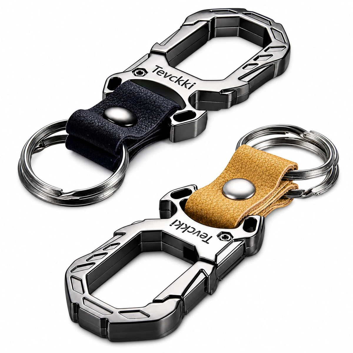 Tevckki Tactical leather keychains Carabiner Car Key Chains Bottle opener Clip Keychain Key Rings,Universal for men and 