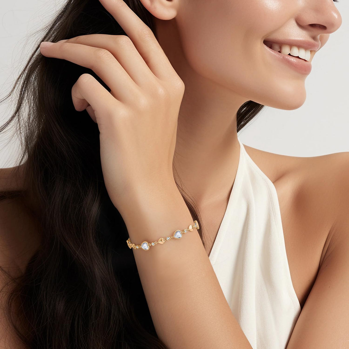 925 Sterling Silver Birthstone Heart Bracelet Jewelry Gift - LOUISA SECRET Official Imagery - 4