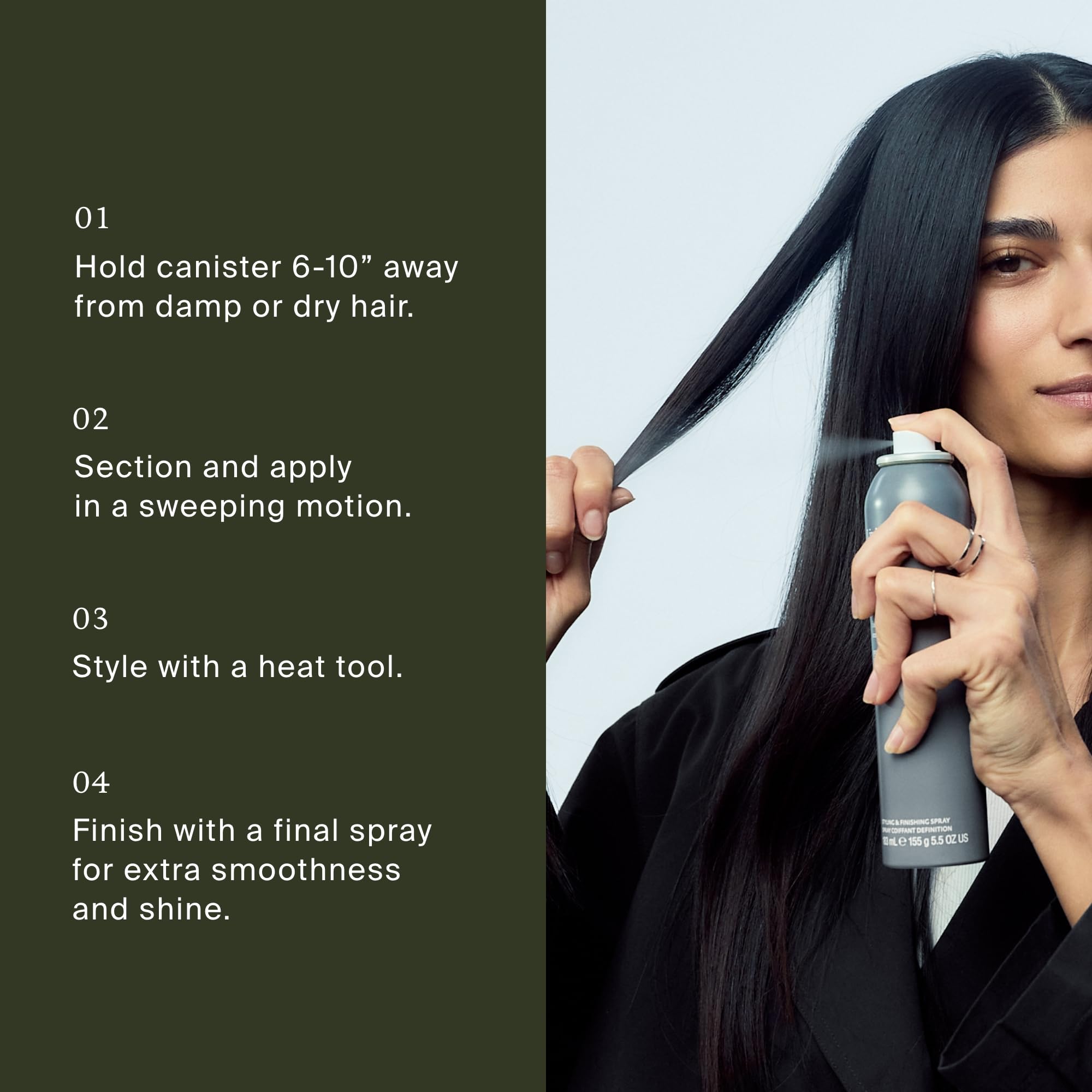 Living Proof Perfect Hair Day Heat Styling Spray bottle, 5.5 oz, with a pump dispenser for heat protection and styling.