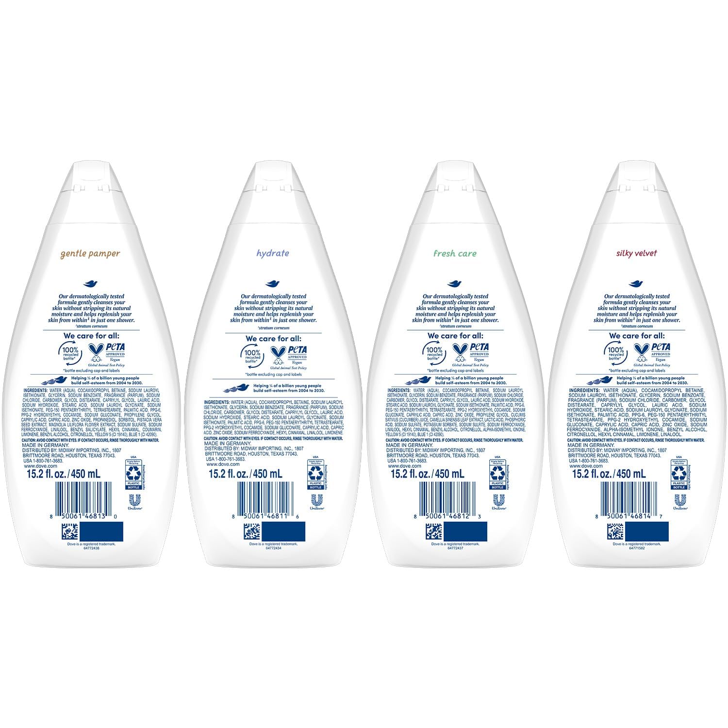Dove Moisturizing Body Wash, Variety 6-Pack, 15.2 Oz Ea