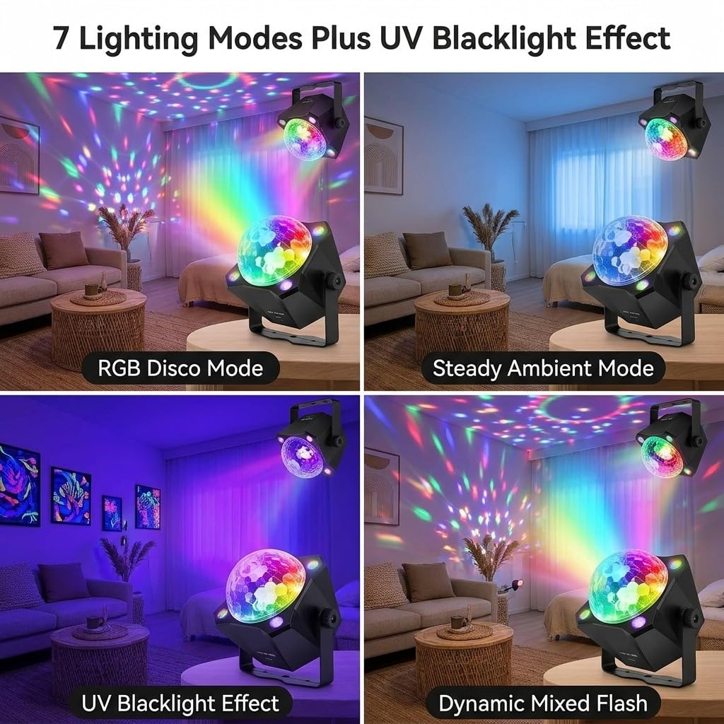 XINGCHAOMING Party Lights Disco Ball Light, LED 6 Color – back view and specifications