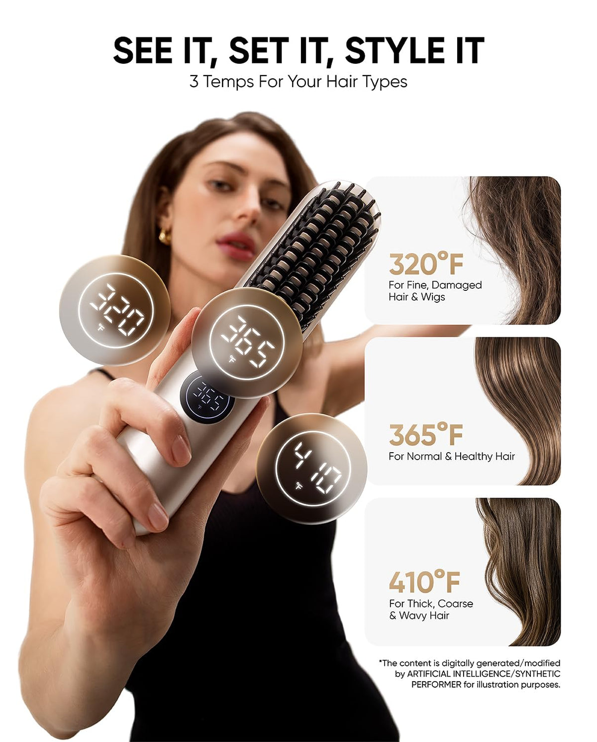 Bluvol I11 Apex Cordless Straightening Comb, Touch-Up Tool with Travel Lock – back view and specifications