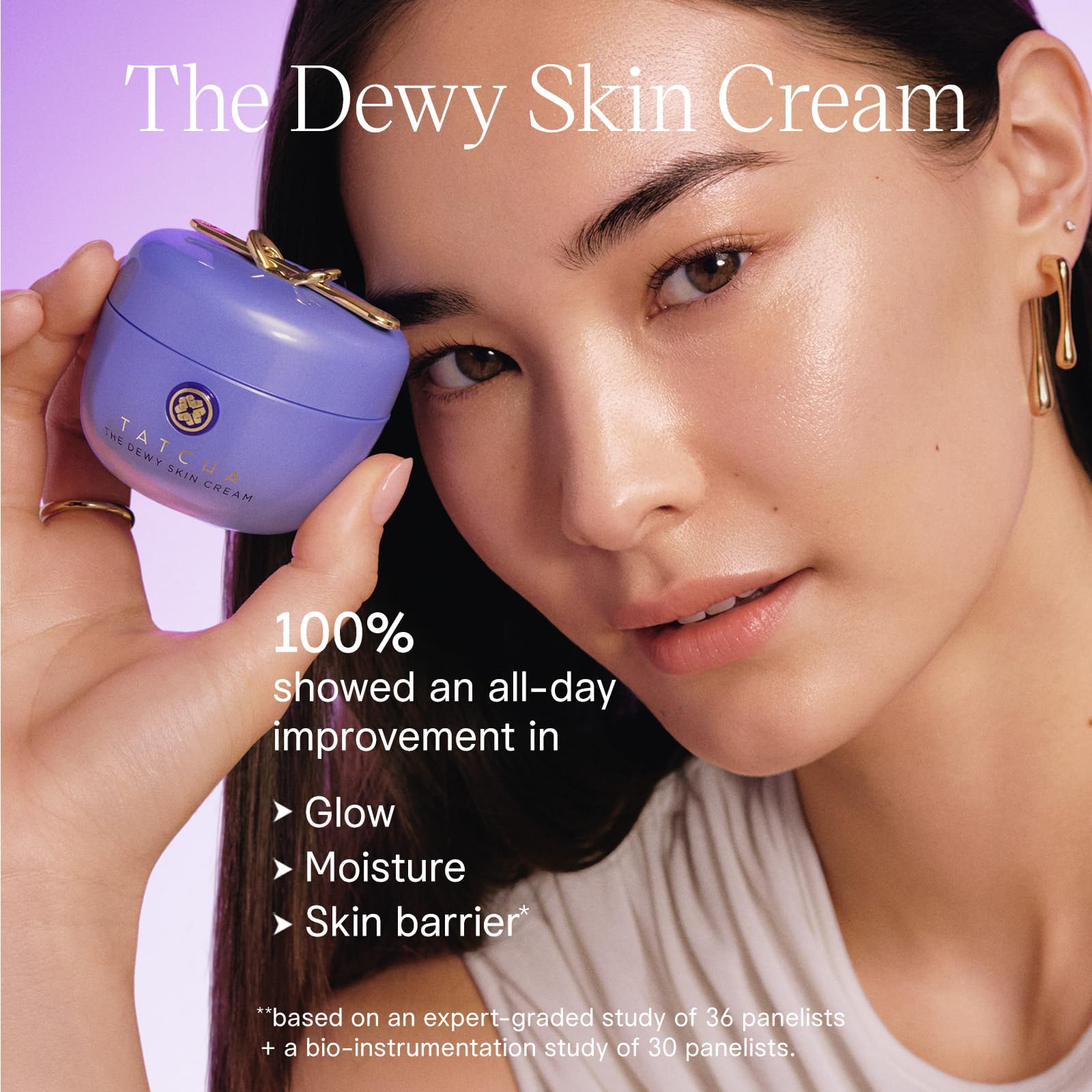 TATCHA The Dewy Skin Cream rich moisturizer in 1.7oz jar, featuring a luxurious, hydrating skincare product with a smooth texture.