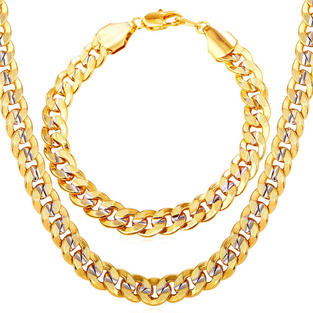 U7 Cuban Link Chain Necklace for Men, Stainless Steel Curb Chain Waterproof – Platinum & 18k Gold Plated