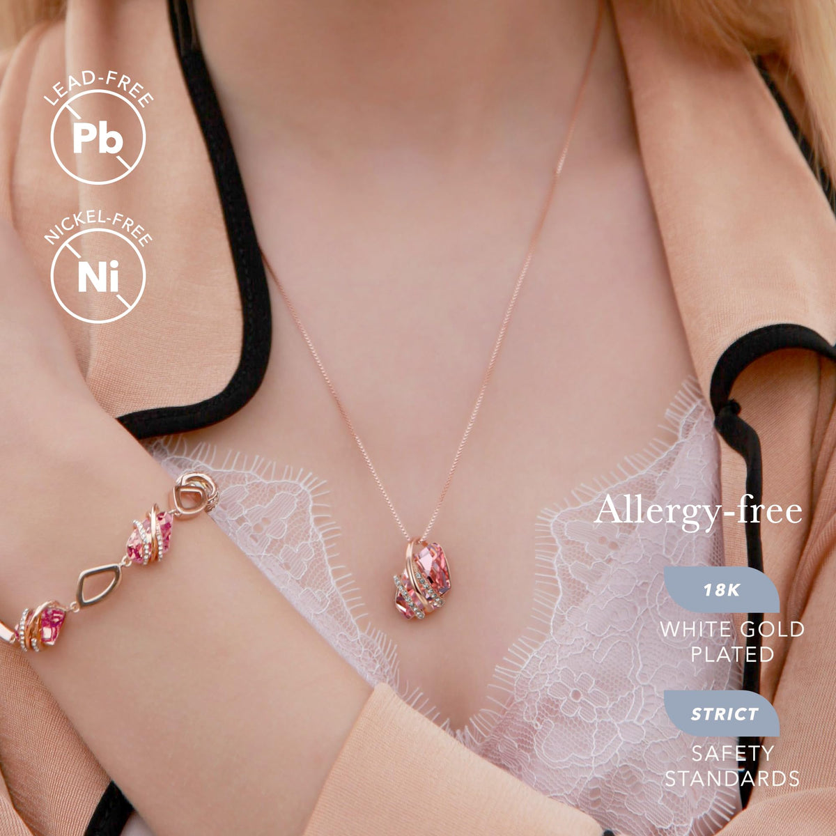 Leafael Wish Stone Necklace, Stud Earrings Jewelry Set for Women, October Birthstone Vintage Pink Crystal Jewelry, Silve