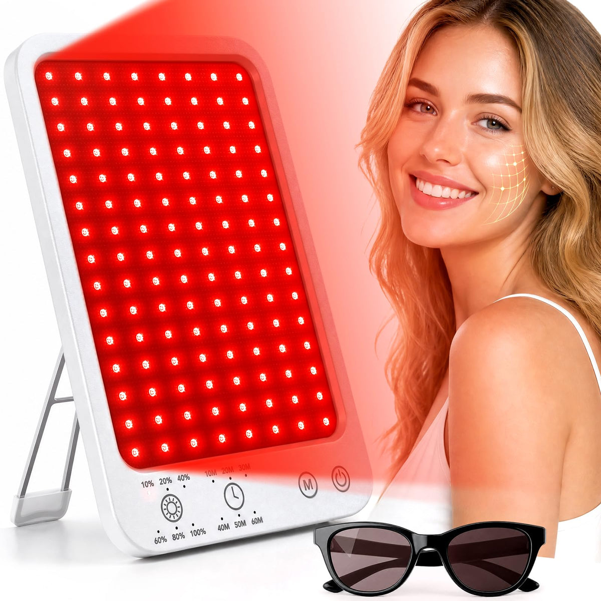 Tratalux Red Light Therapy Panel for Face, 660nm & 850nm Near Infrared Desktop Lamp