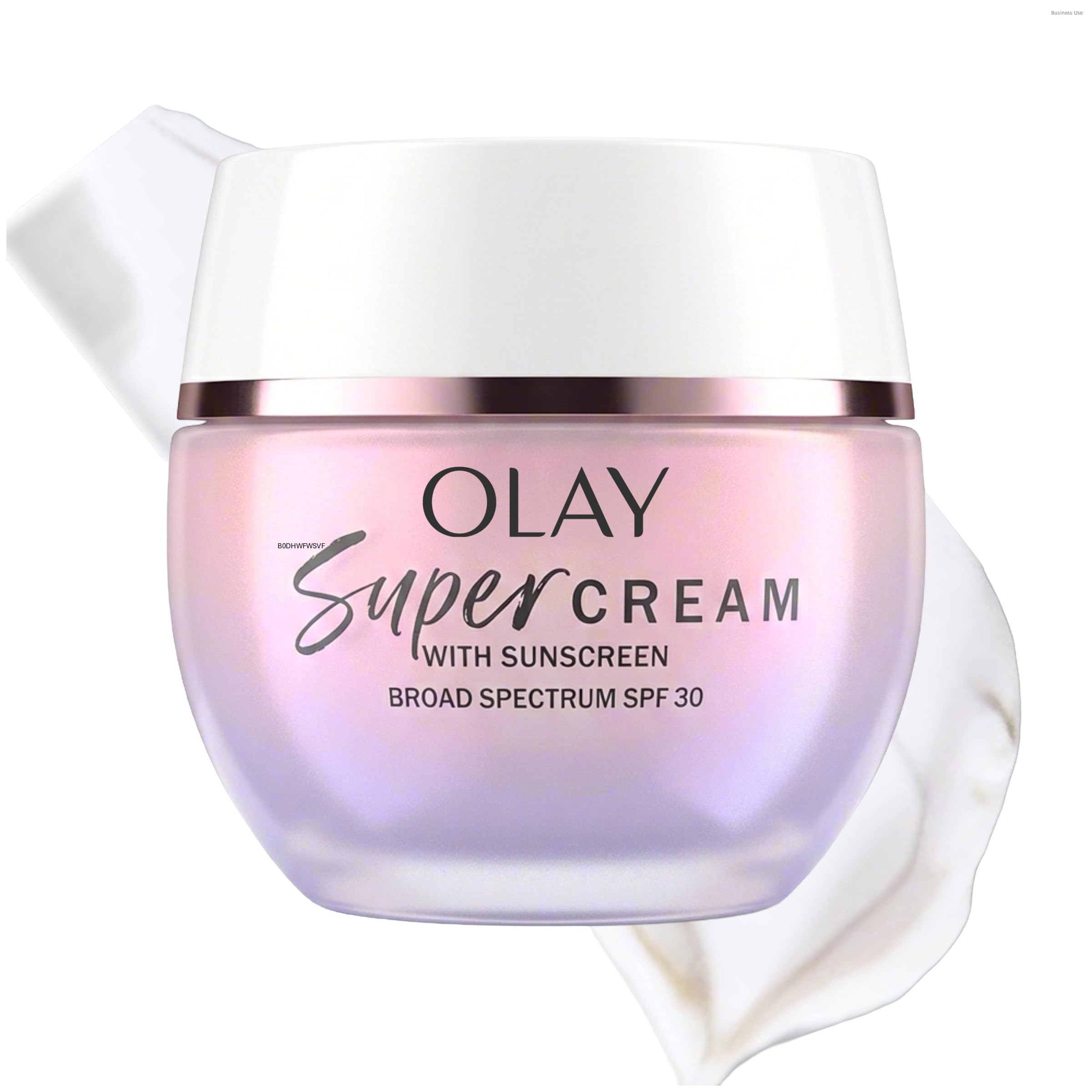 Olay Super Cream SPF 30 sunscreen moisturizer with Niacinamide, Vitamin C, and collagen, providing hydration and skin brightening.
