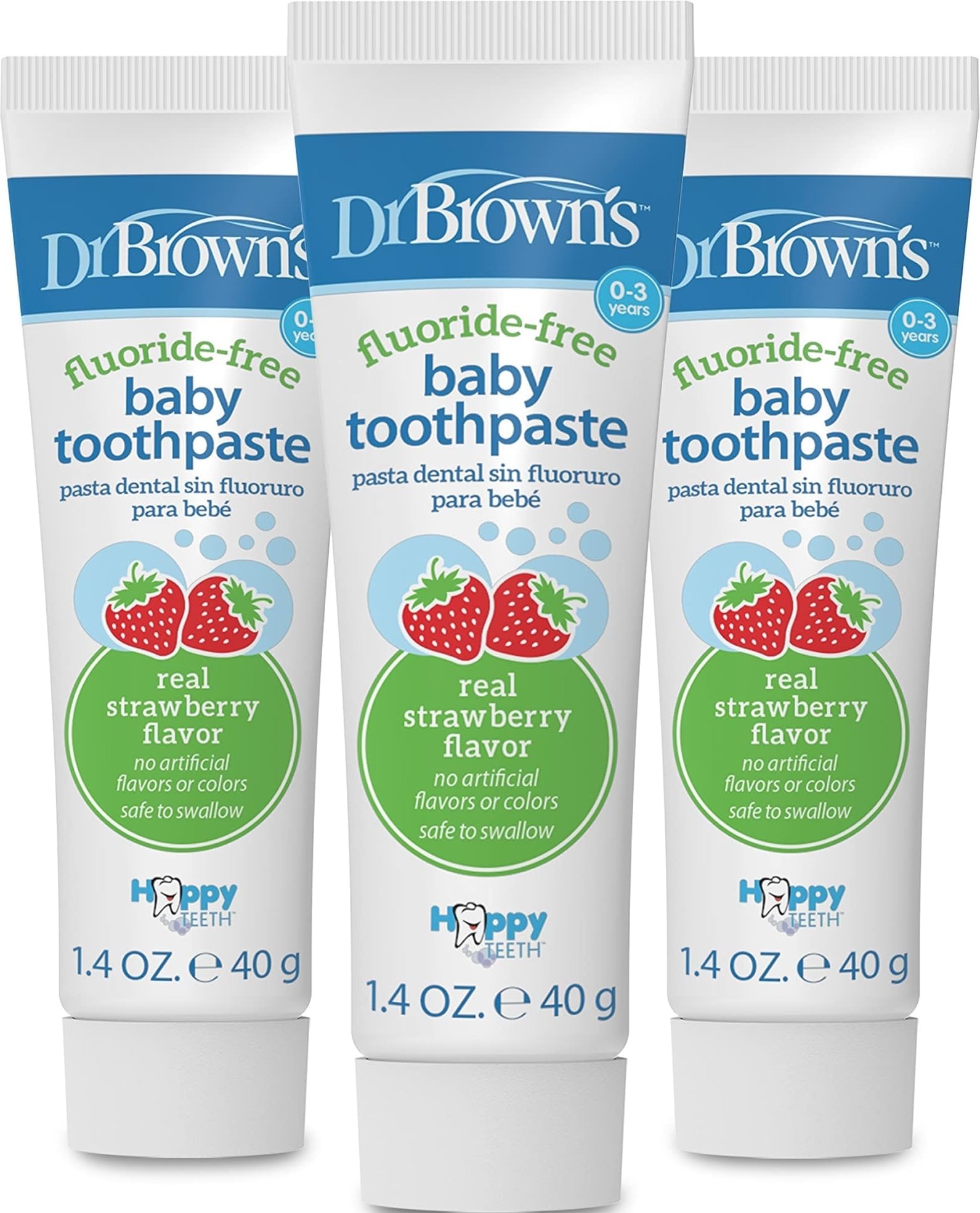 Dr. Brown's Fluoride-Free Baby Toothpaste, Strawberry, 3-Pack - Product Imagery