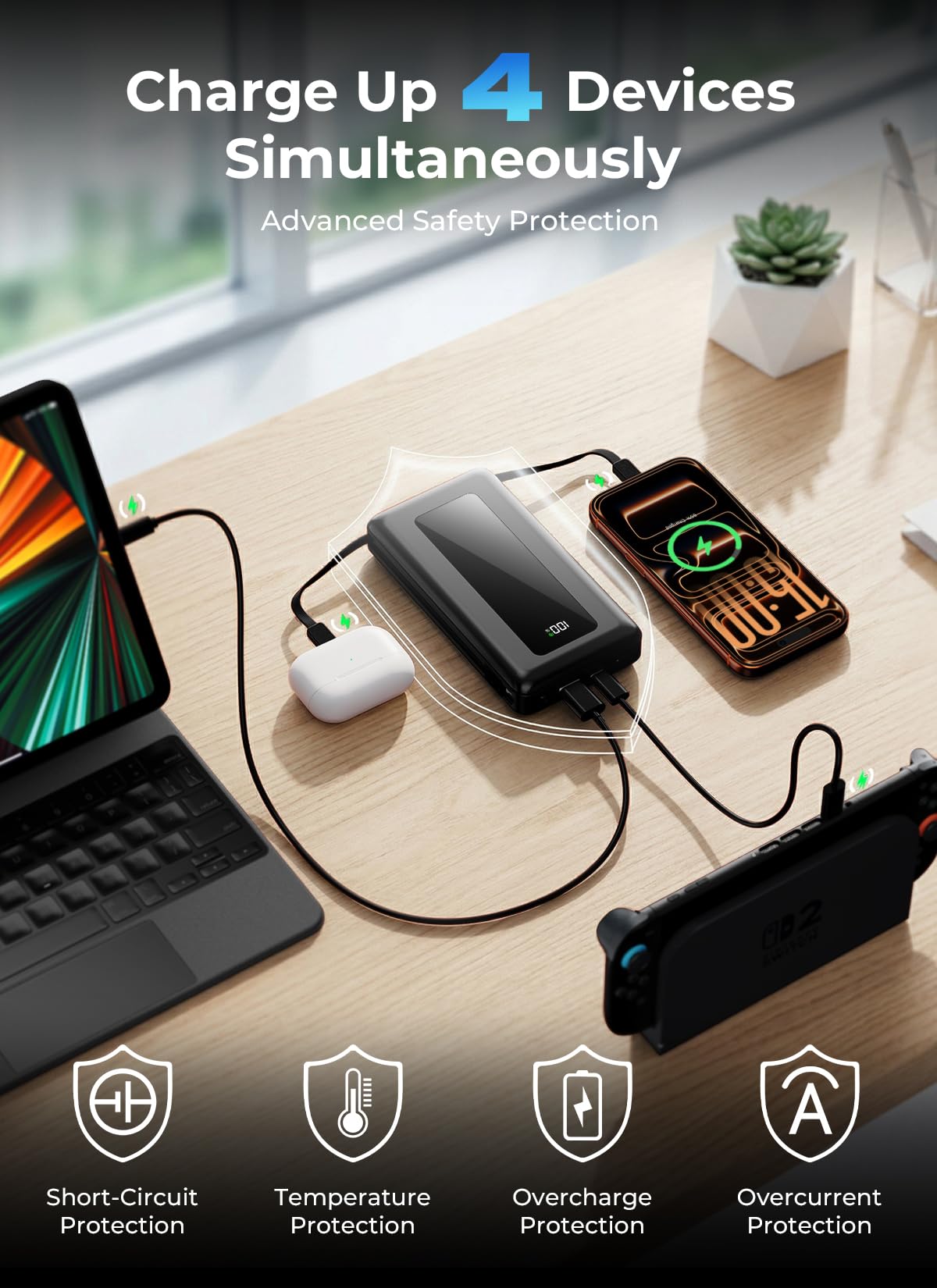 JKELAR 50000mAh Portable Charger Power Bank, Fast Charging with Built in Cables – full view