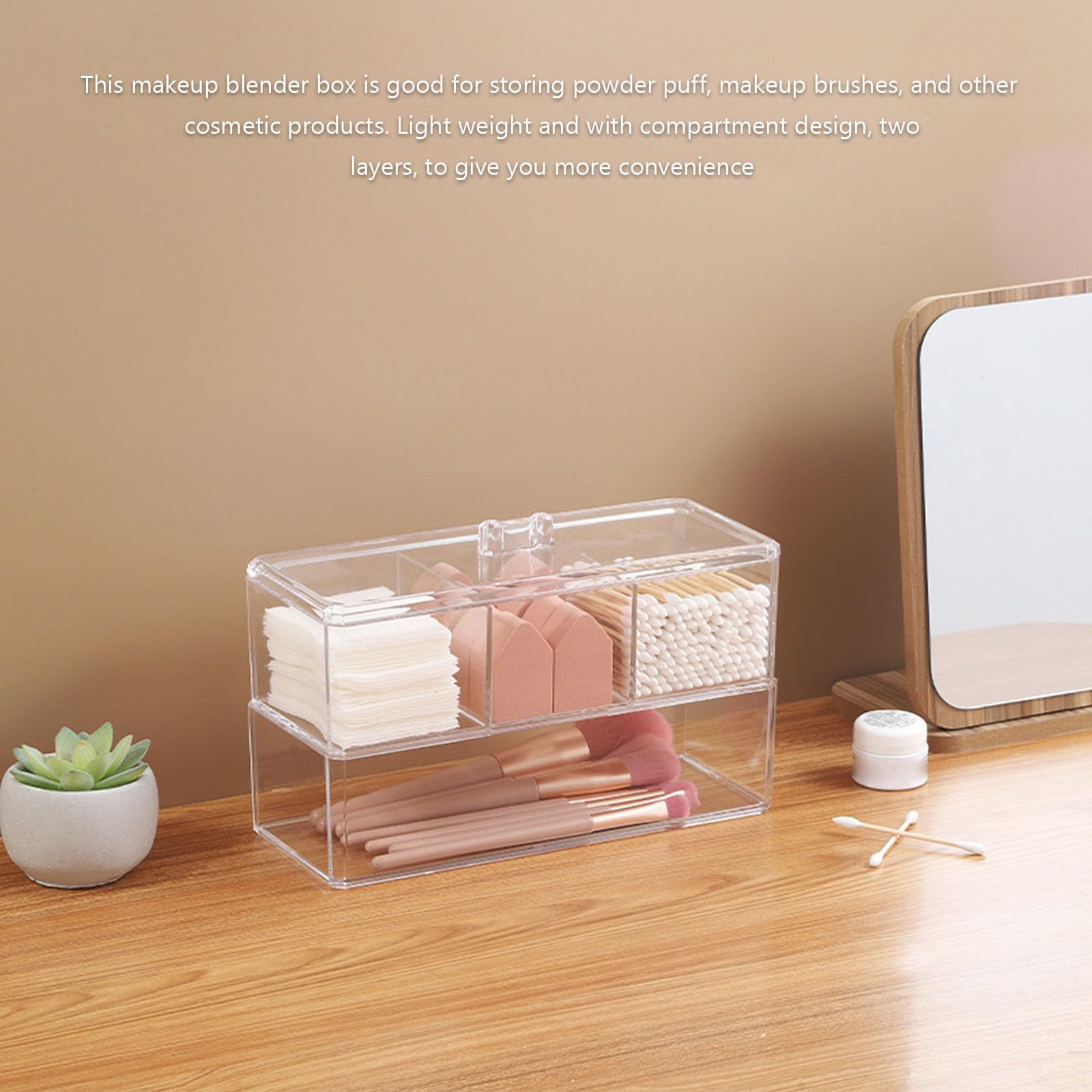 MAGICLULU makeup puff holder case with 2-layer acrylic organizer, large storage for beauty sponges and cosmetics.