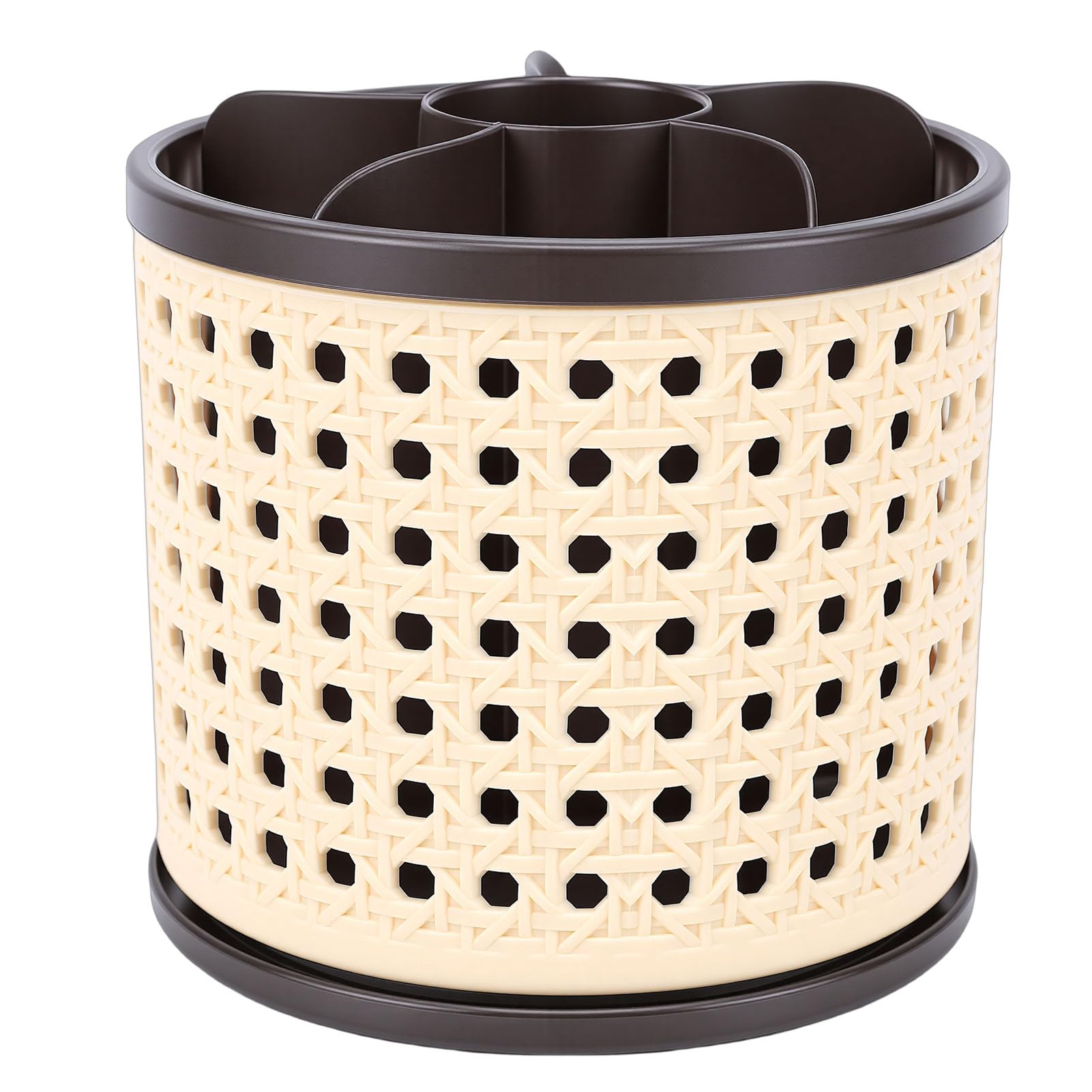 Serounder Makeup Brush Holder Organizer Spinning 360 Degree Rotating Storage Cup for Cosmetics Lipstick Office Supplies Plastic (Brown)