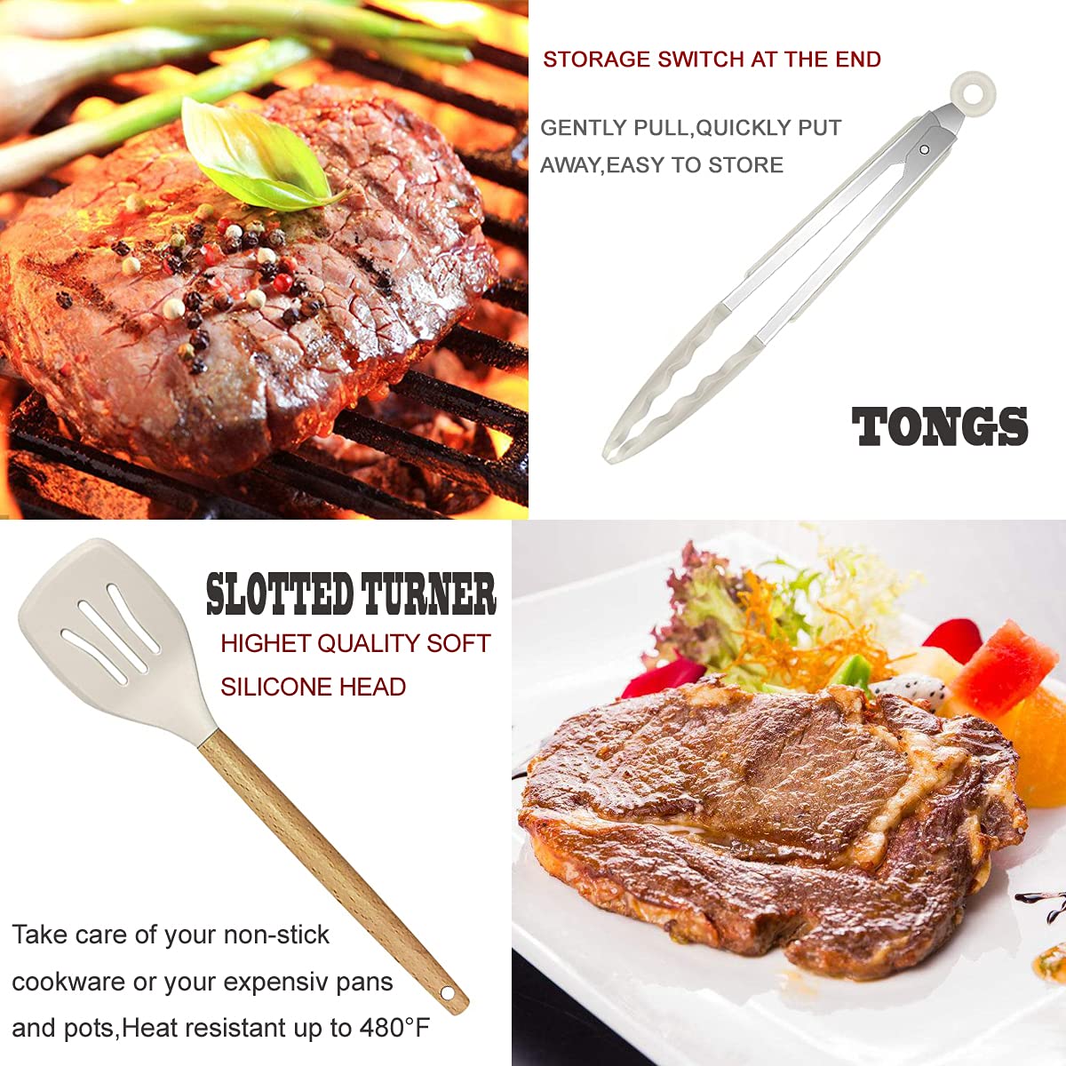 BESTZMWK Kitchen Utensils Set- 35 PCs Cooking Utensils with Grater,Tongs, Spoon Spatula &Turner Made of Heat Resistant F