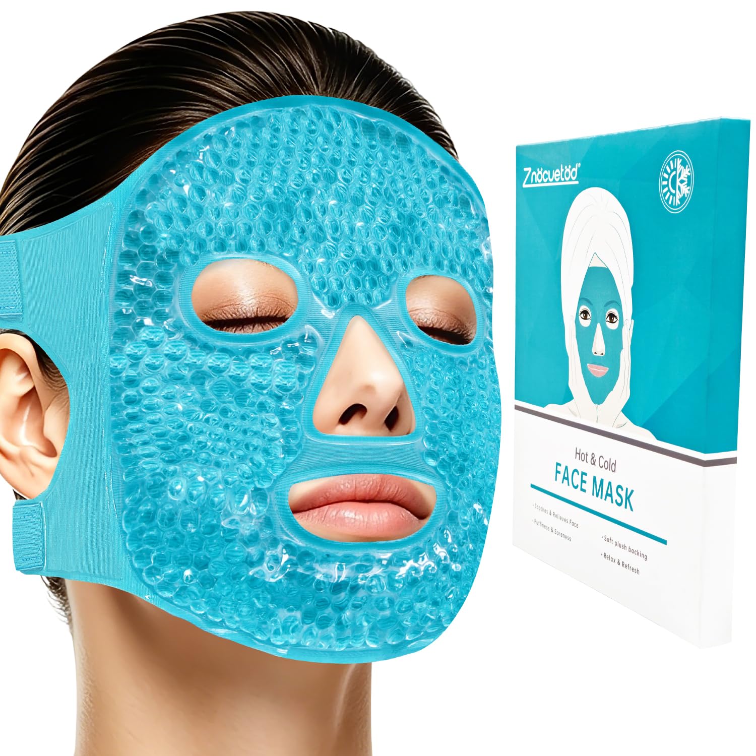 ZNÖCUETÖD Cold Face Ice Mask Facial Ice Pack, Hot Cold Compress - Product Imagery